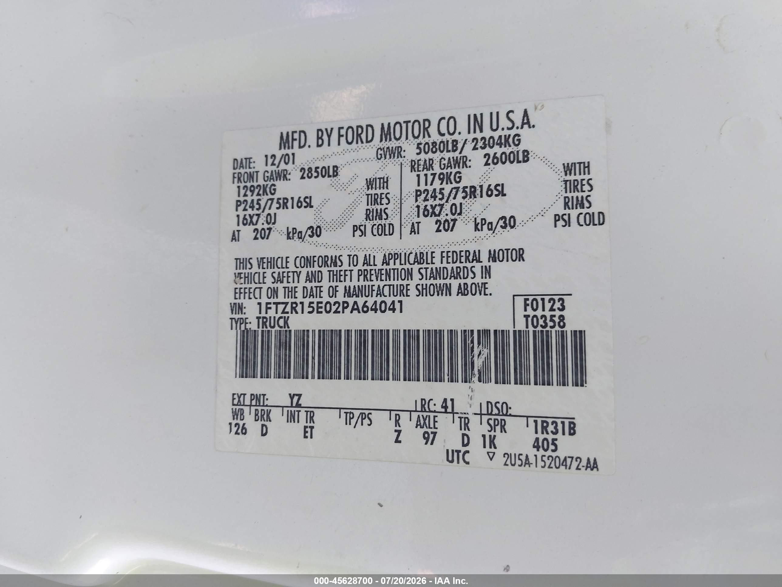 2002 Ford Ranger Xlt White vin: 1FTZR15E02PA64041