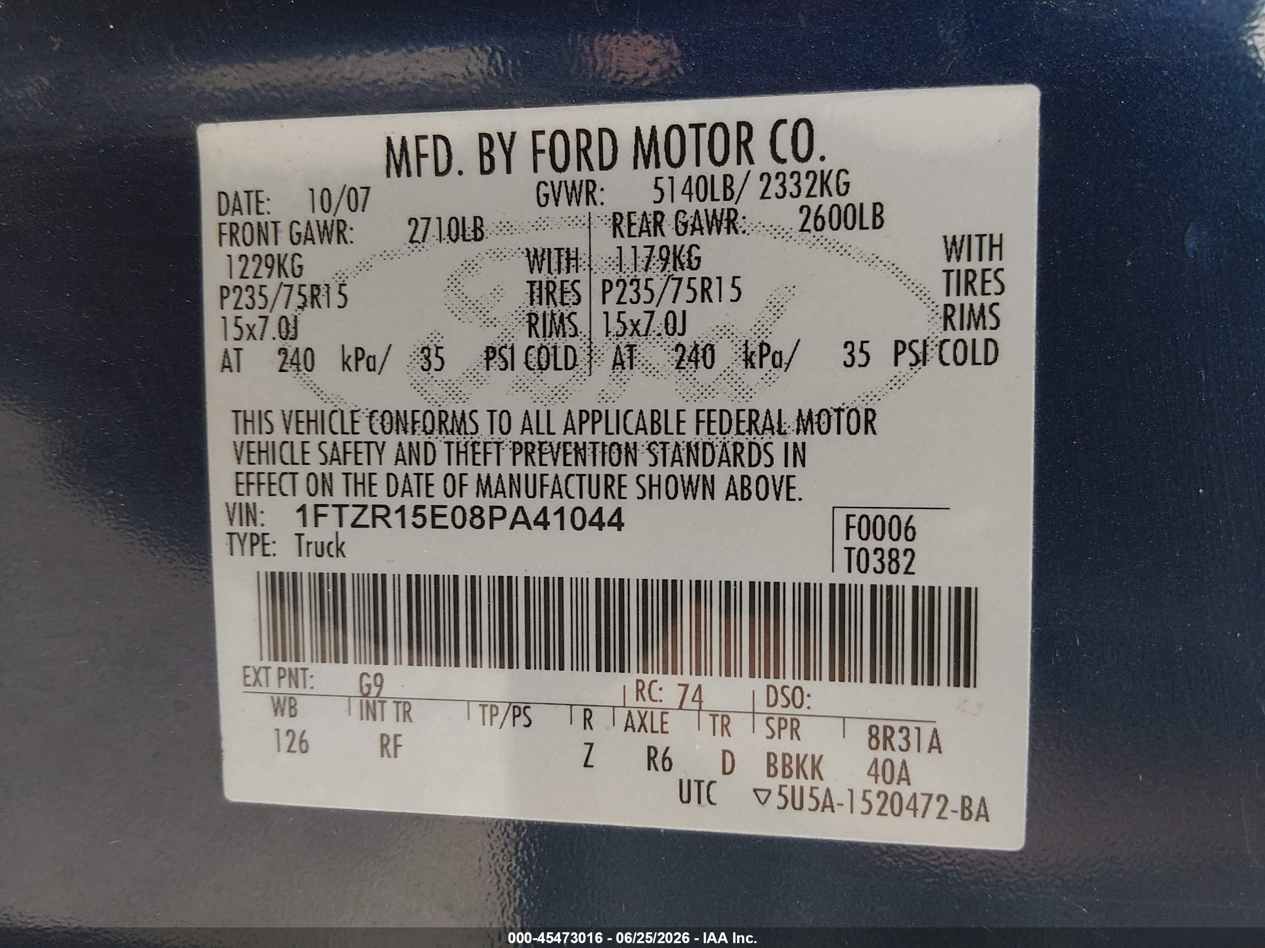 2008 Ford Ranger Fx4 Off-rd/sport/xl/xlt Синий vin: 1FTZR15E08PA41044