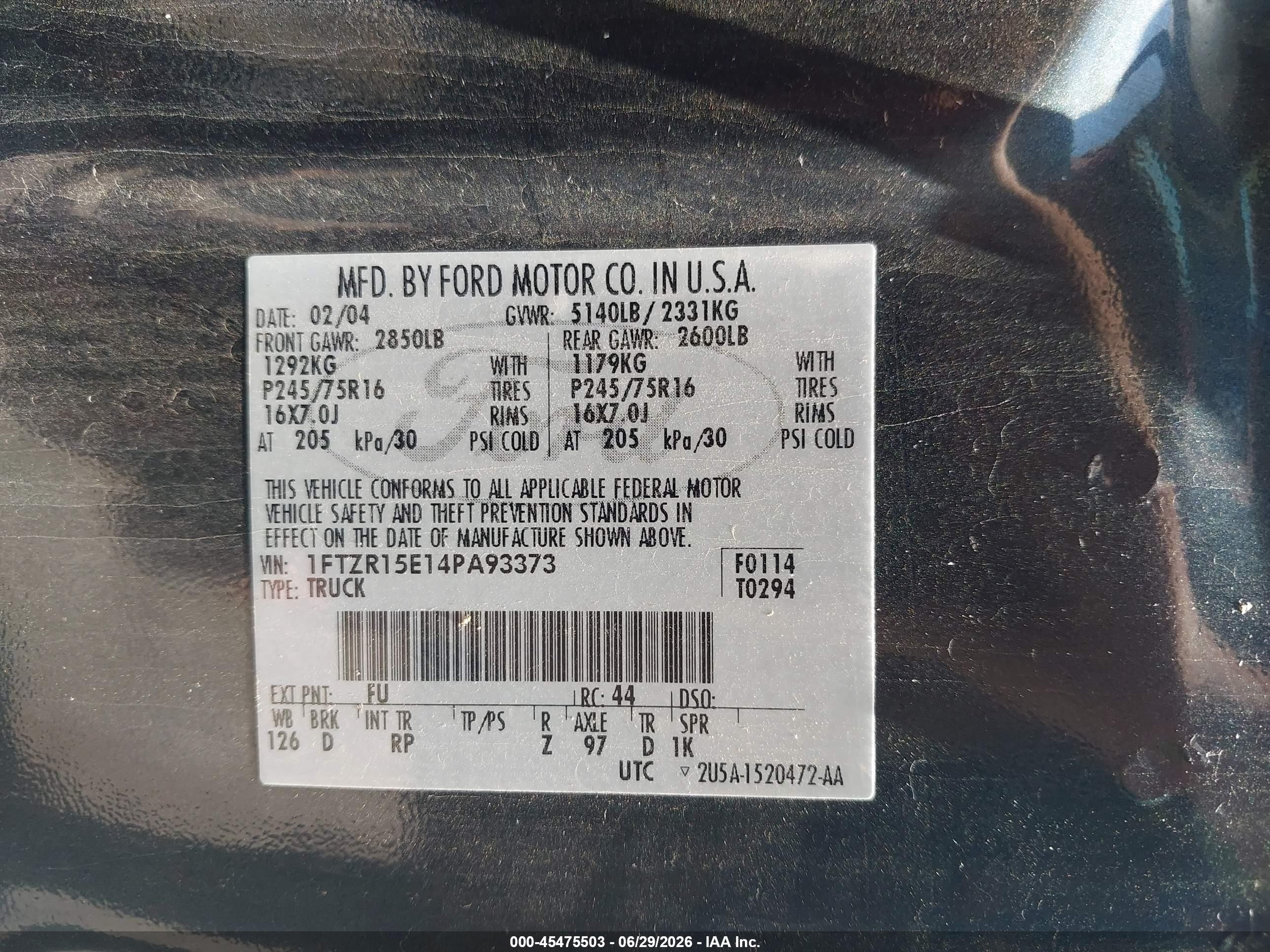 2004 Ford Ranger Xlt Black vin: 1FTZR15E14PA93373