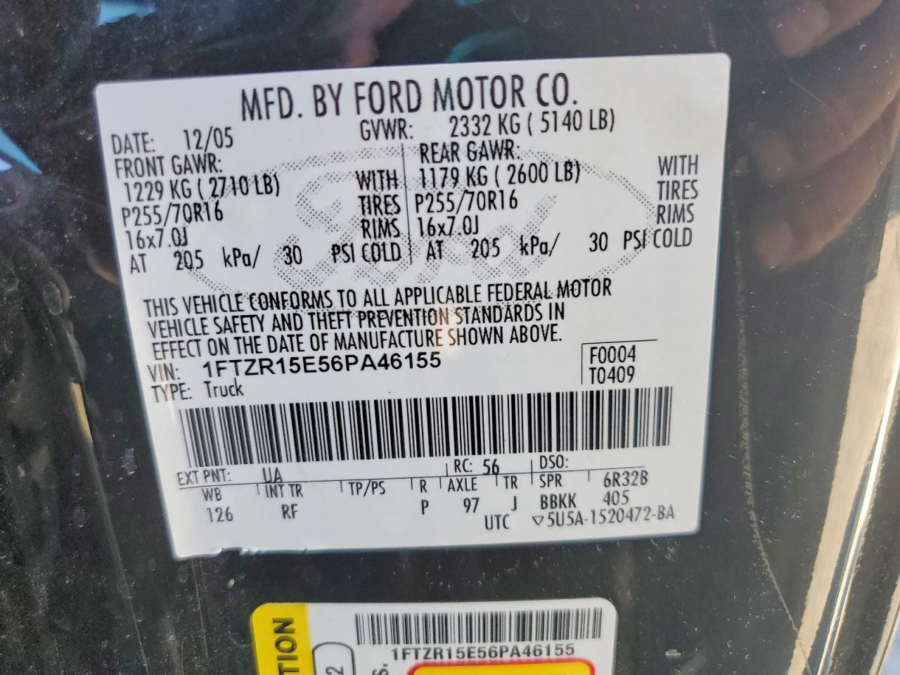 2006 Ford Ranger Super Cab Черный vin: 1FTZR15E56PA46155