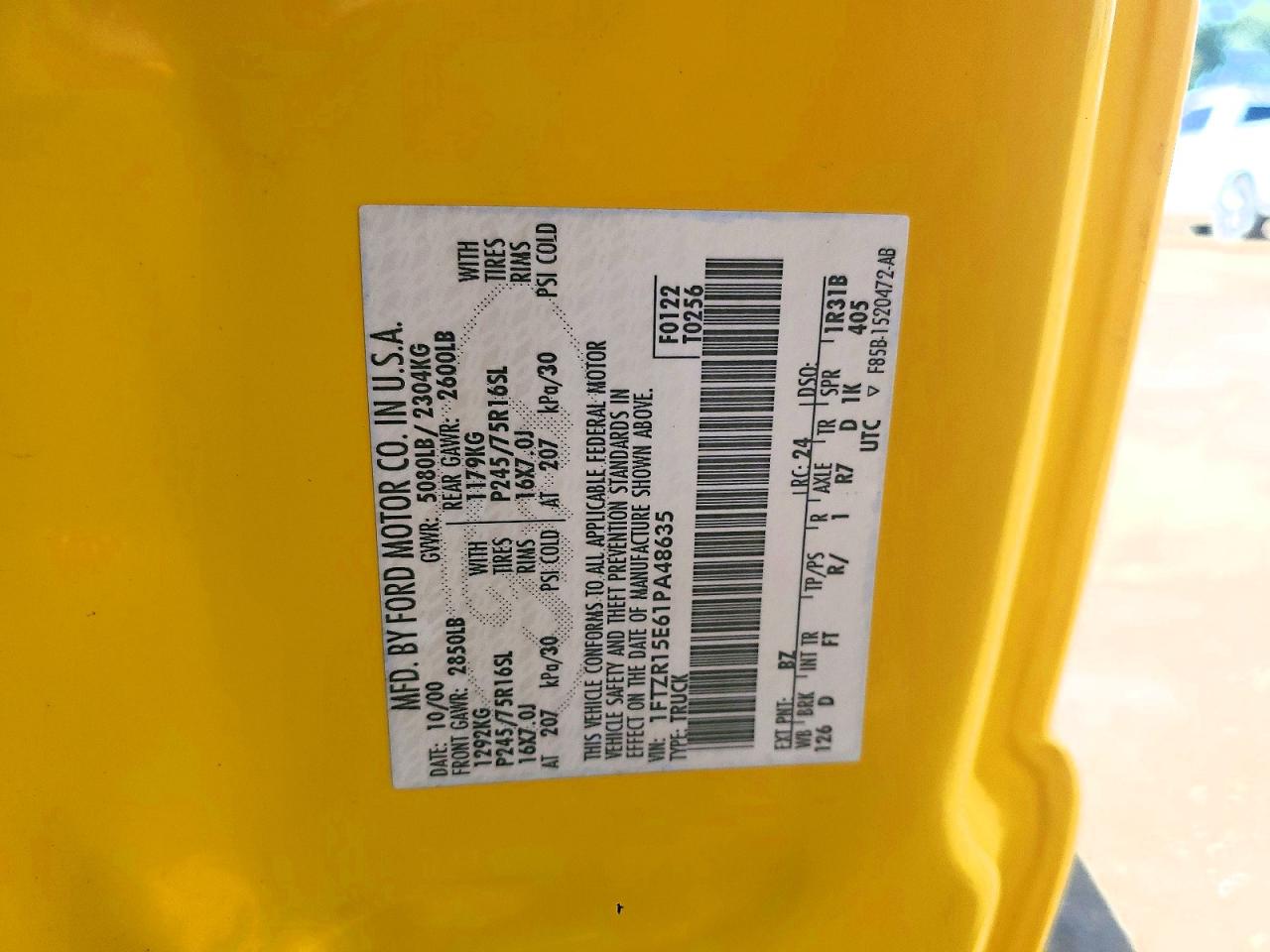2001 Ford Ranger Super Cab Yellow vin: 1FTZR15E61PA48635