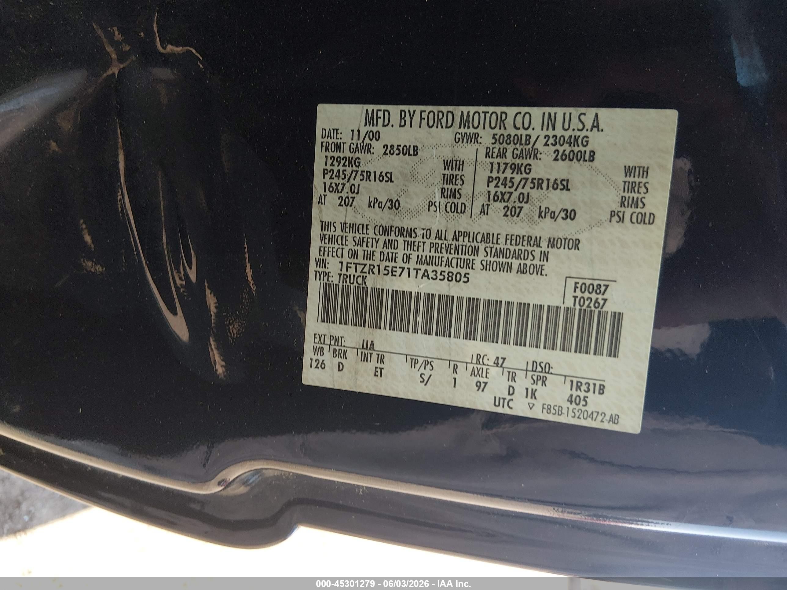 2001 Ford Ranger Edge/xlt Black vin: 1FTZR15E71TA35805