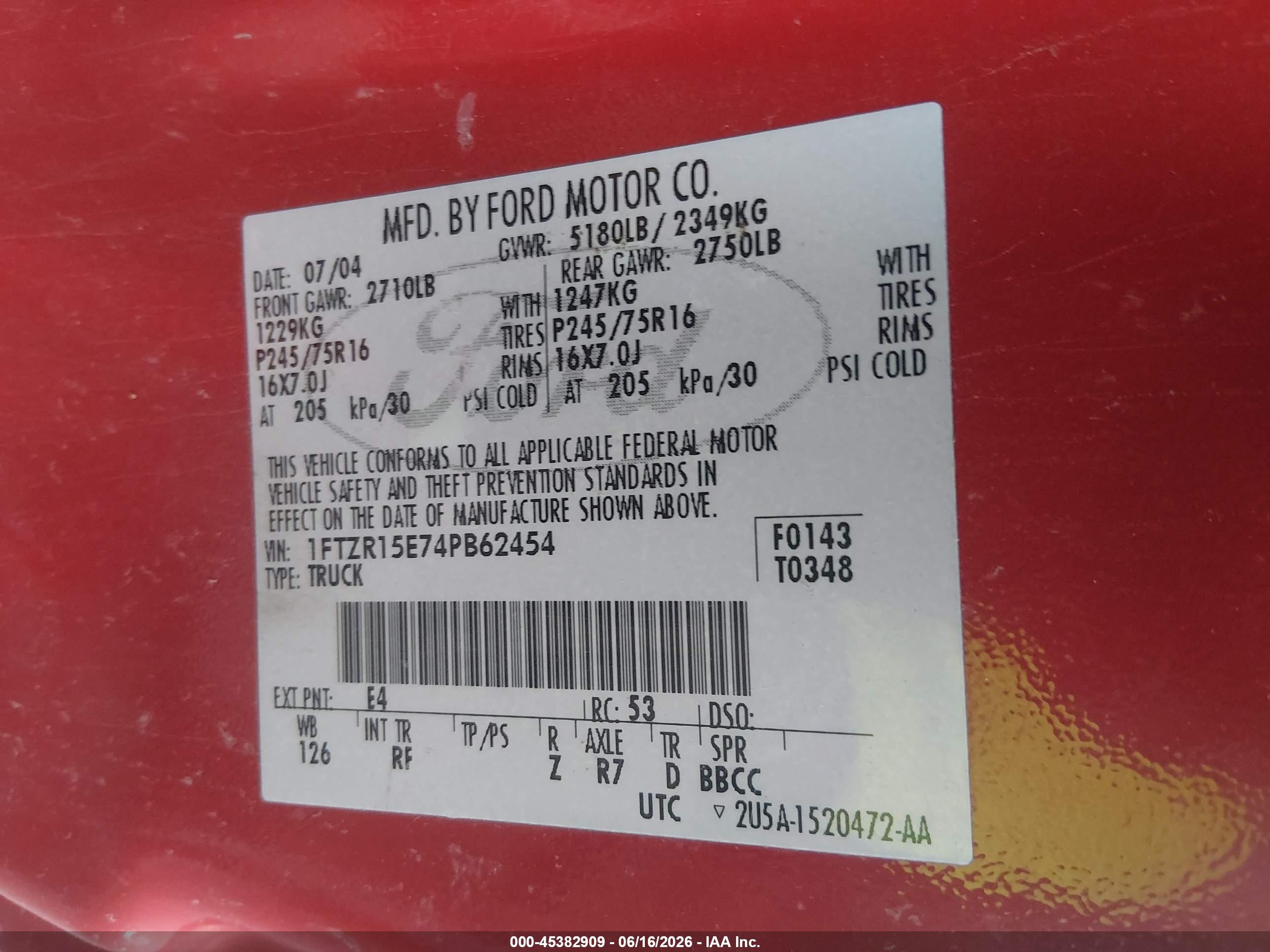 2004 Ford Ranger Xlt Red vin: 1FTZR15E74PB62454