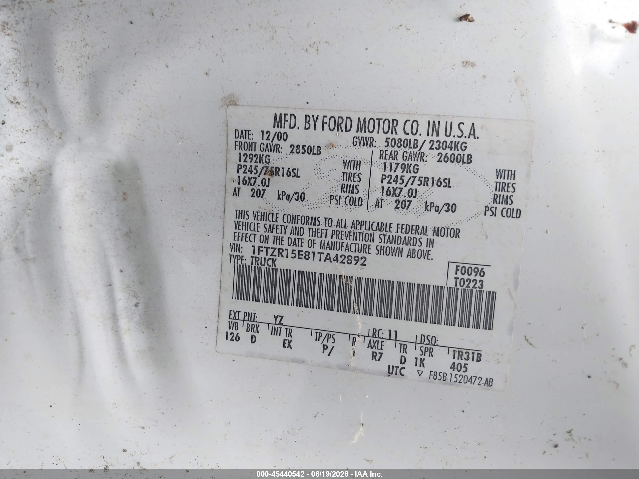 2001 Ford Ranger Edge/xlt White vin: 1FTZR15E81TA42892