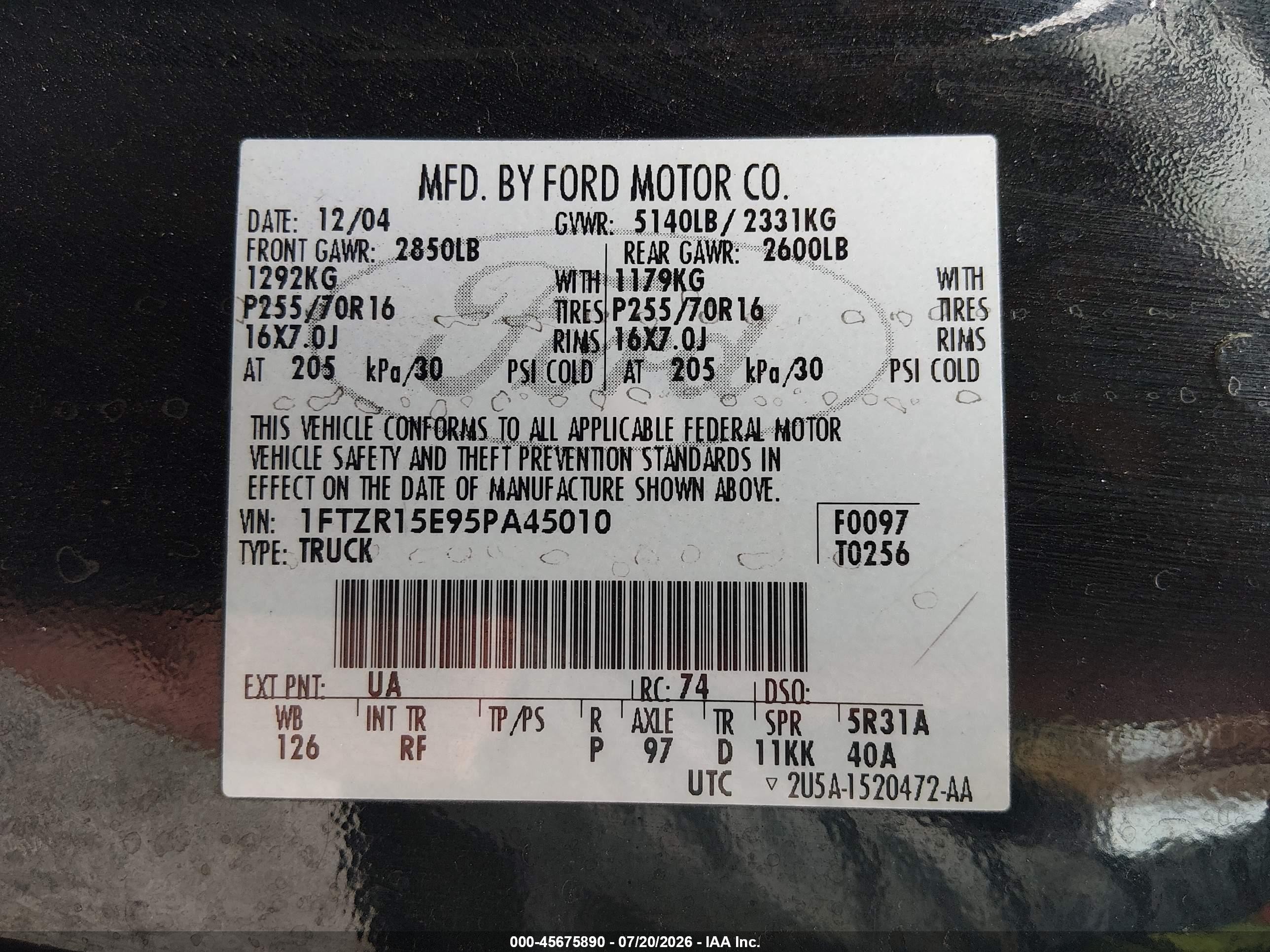 2005 Ford Ranger Edge/xl/xlt Black vin: 1FTZR15E95PA45010