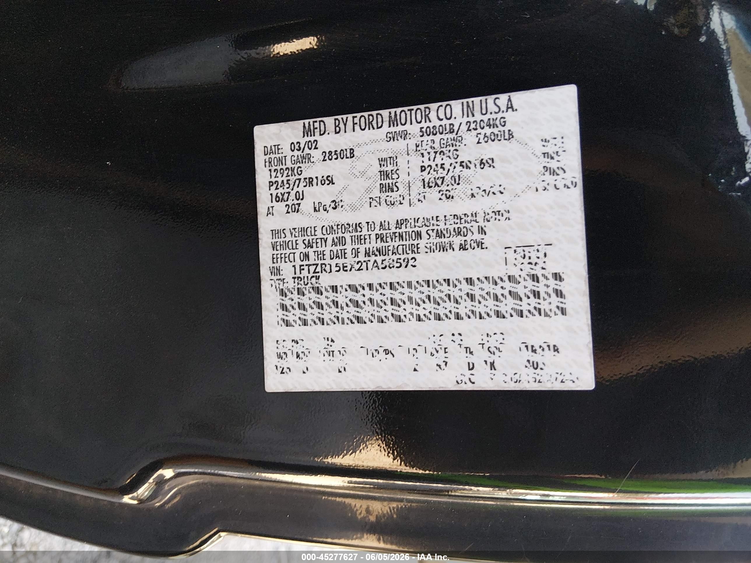 2002 Ford Ranger Xlt Black vin: 1FTZR15EX2TA58593