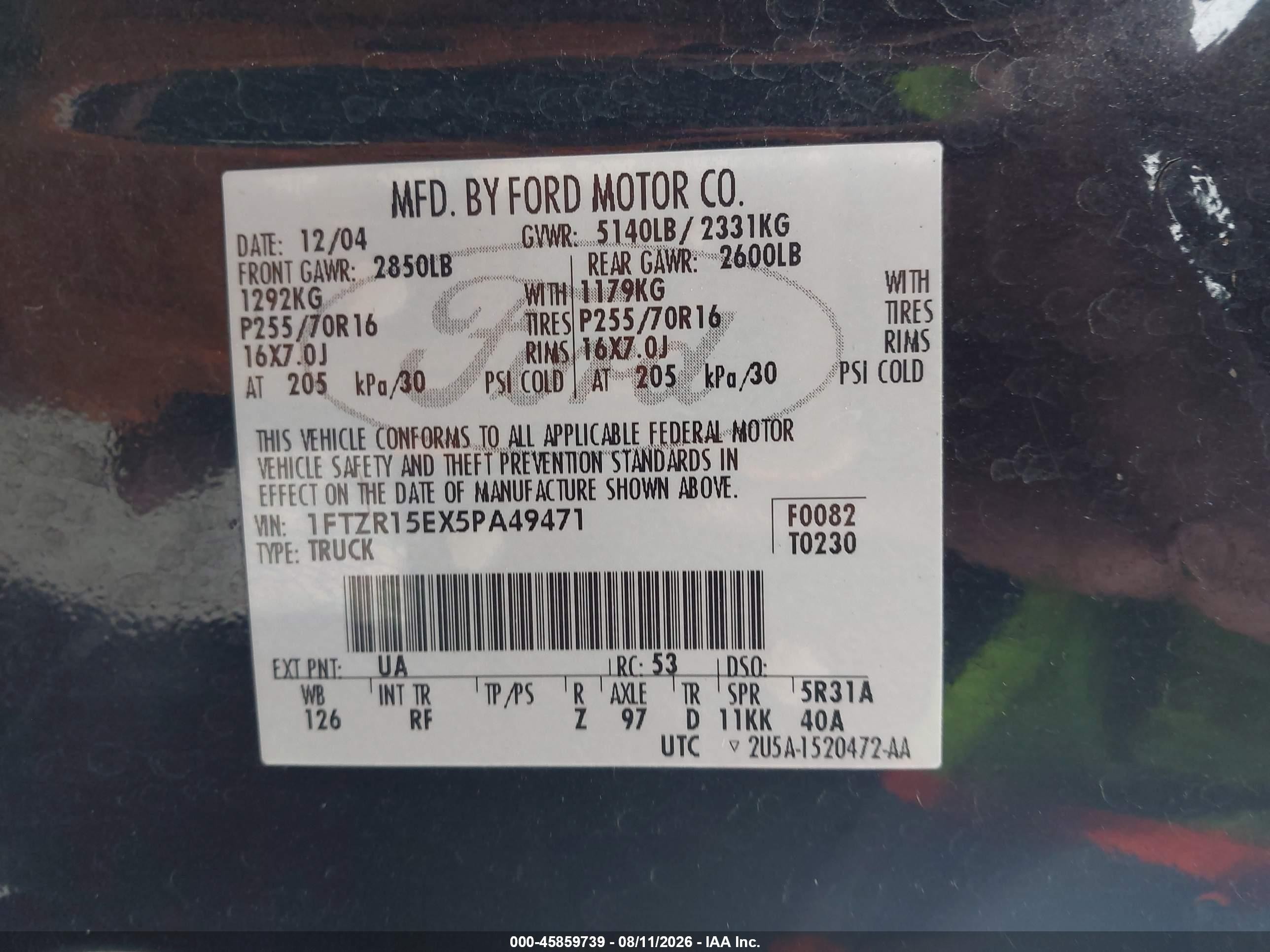2005 Ford Ranger Edge/xl/xlt Black vin: 1FTZR15EX5PA49471