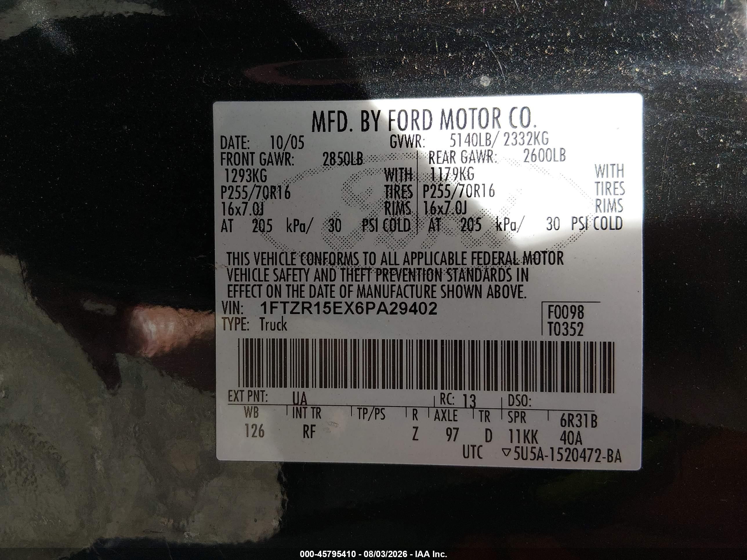 2006 Ford Ranger Fx4 Off-road/sport/xl/xlt Черный vin: 1FTZR15EX6PA29402