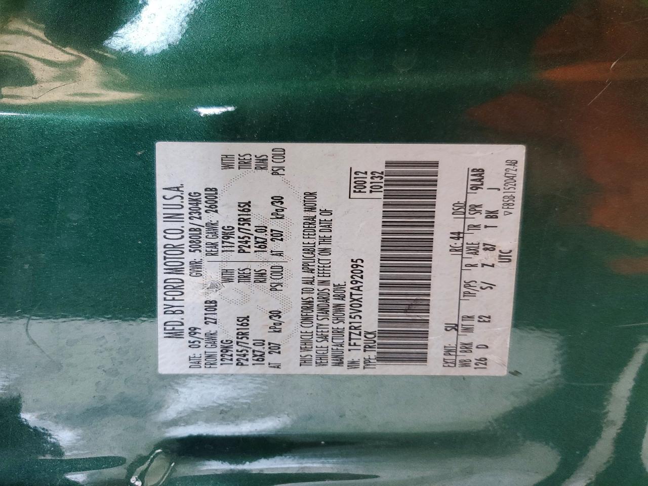 1999 Ford Ranger Super Cab Green vin: 1FTZR15V0XTA92095