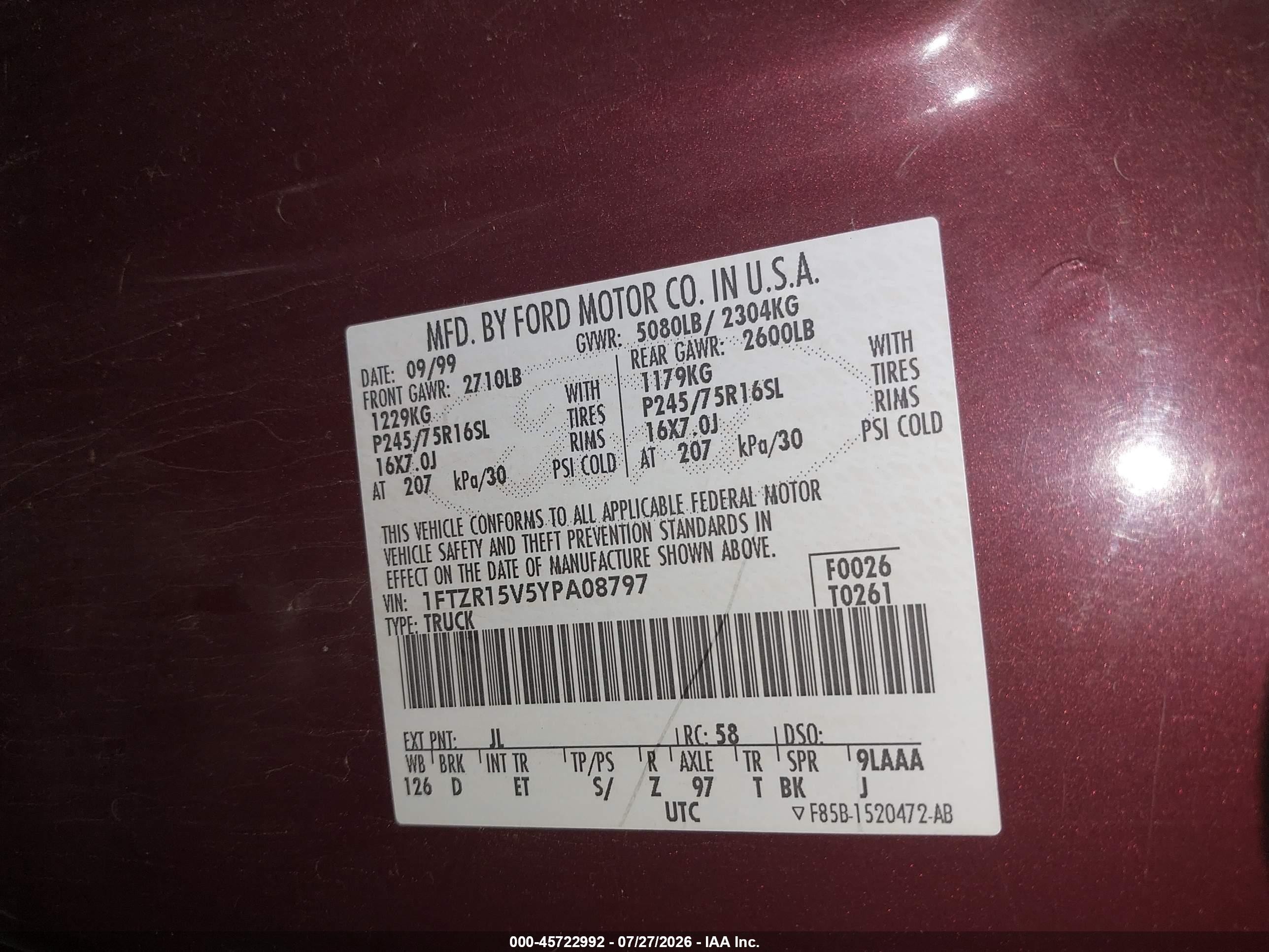 2000 Ford Ranger Xl/xlt Красный vin: 1FTZR15V5YPA08797