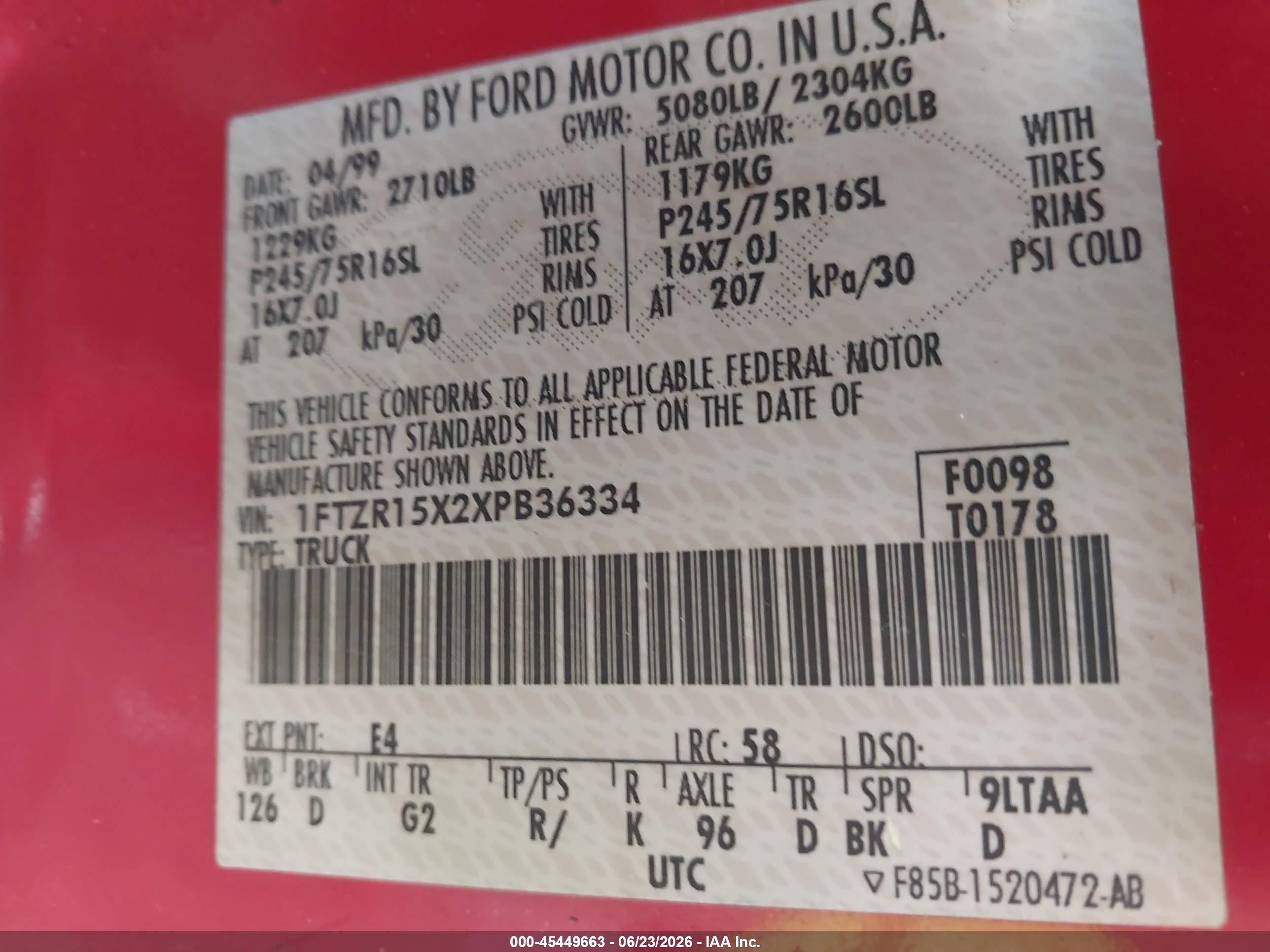 1999 Ford Ranger Xlt Red vin: 1FTZR15X2XPB36334