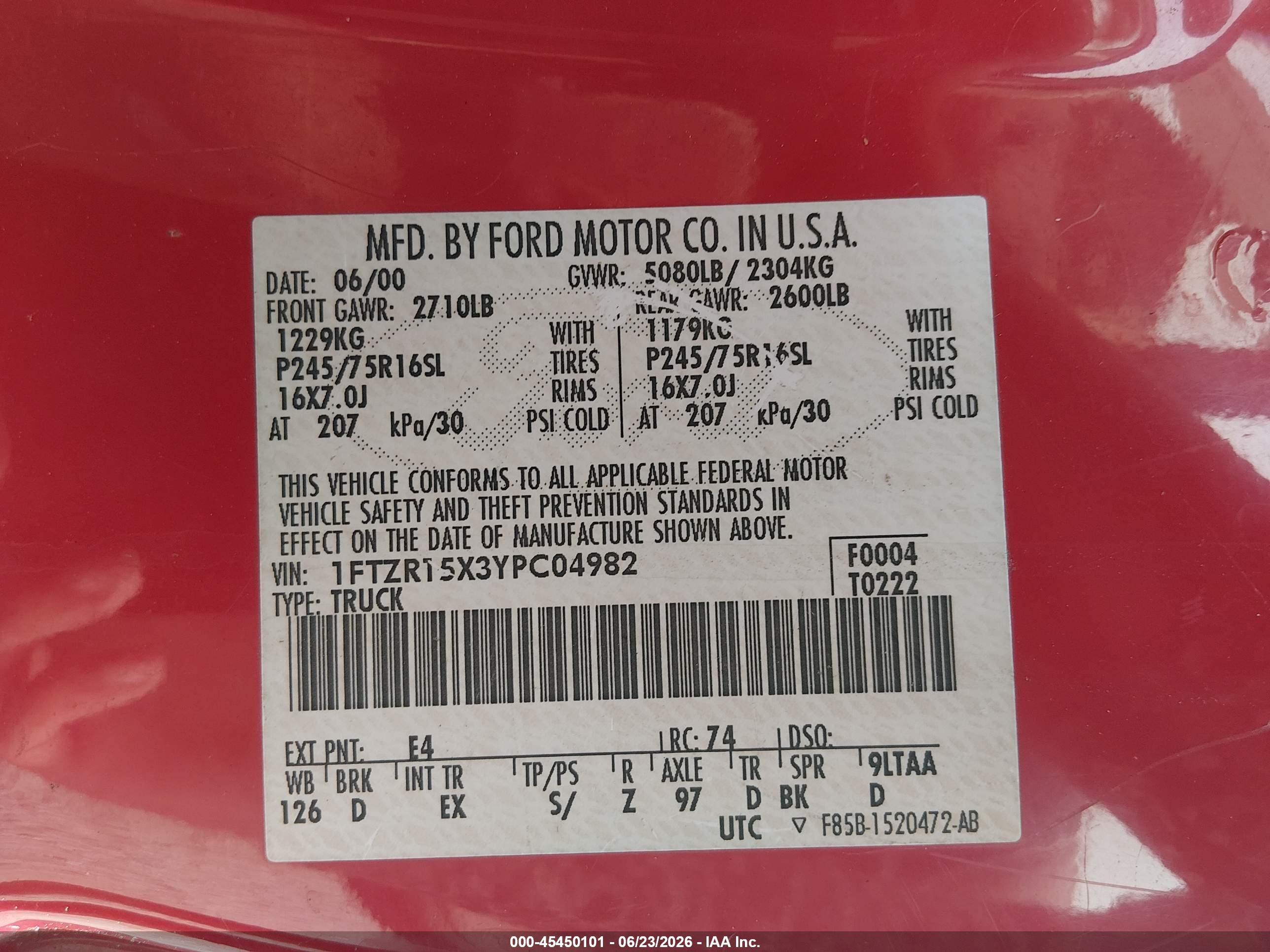 2000 Ford Ranger Xlt Red vin: 1FTZR15X3YPC04982