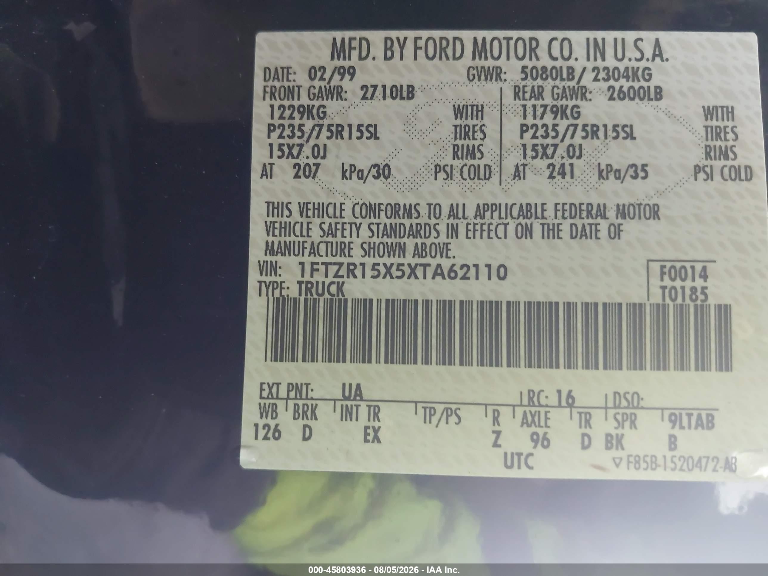 1999 Ford Ranger Xlt Black vin: 1FTZR15X5XTA62110