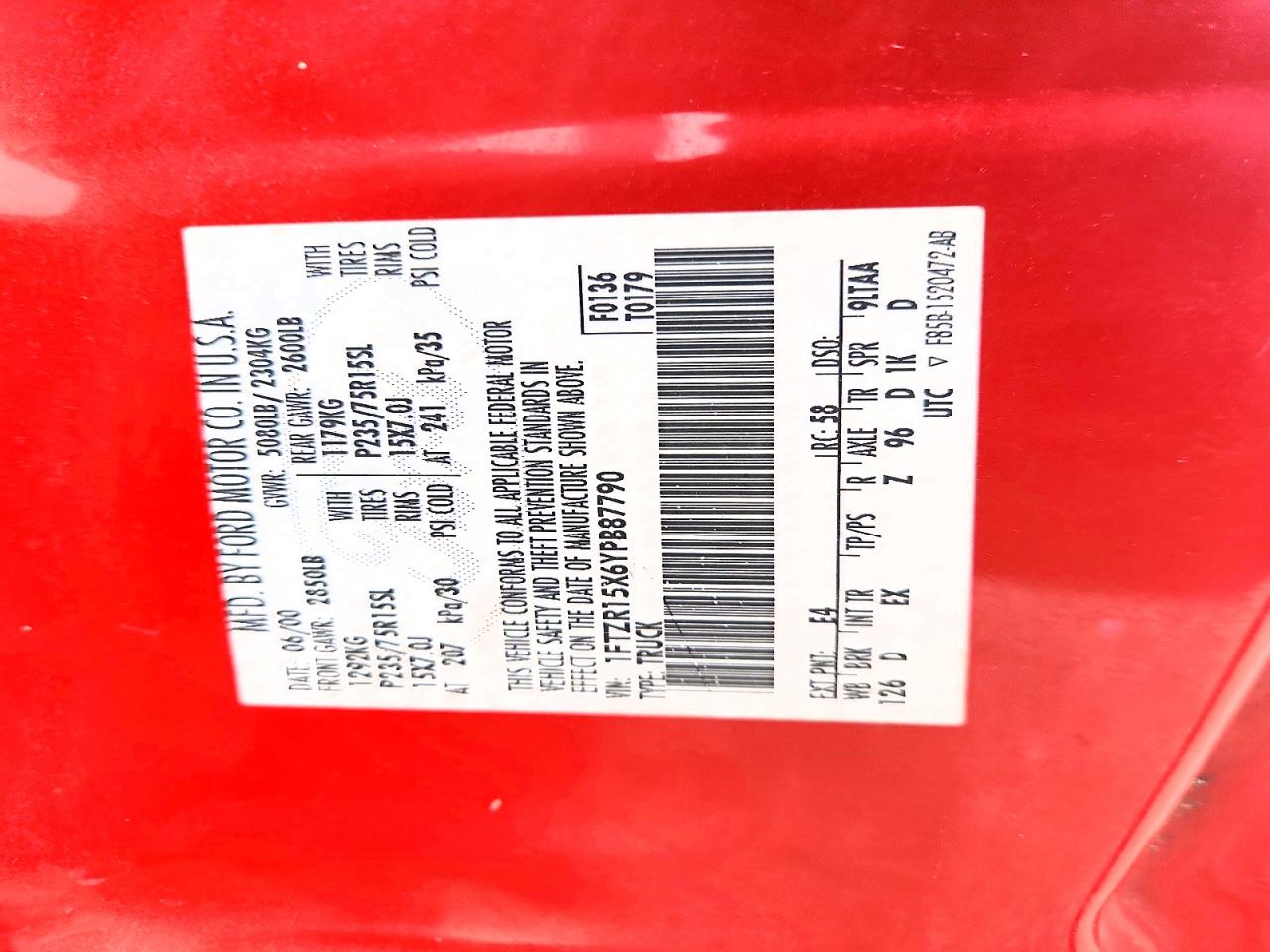 2000 Ford Ranger Super Cab Red vin: 1FTZR15X6YPB87790
