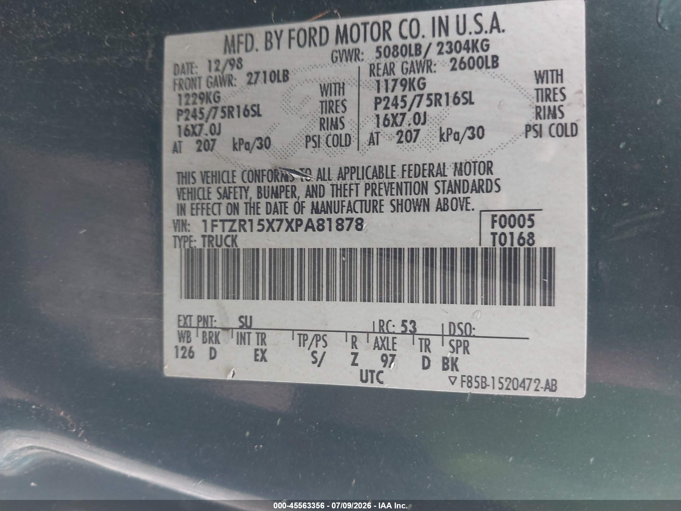 1999 Ford Ranger Xlt Green vin: 1FTZR15X7XPA81878