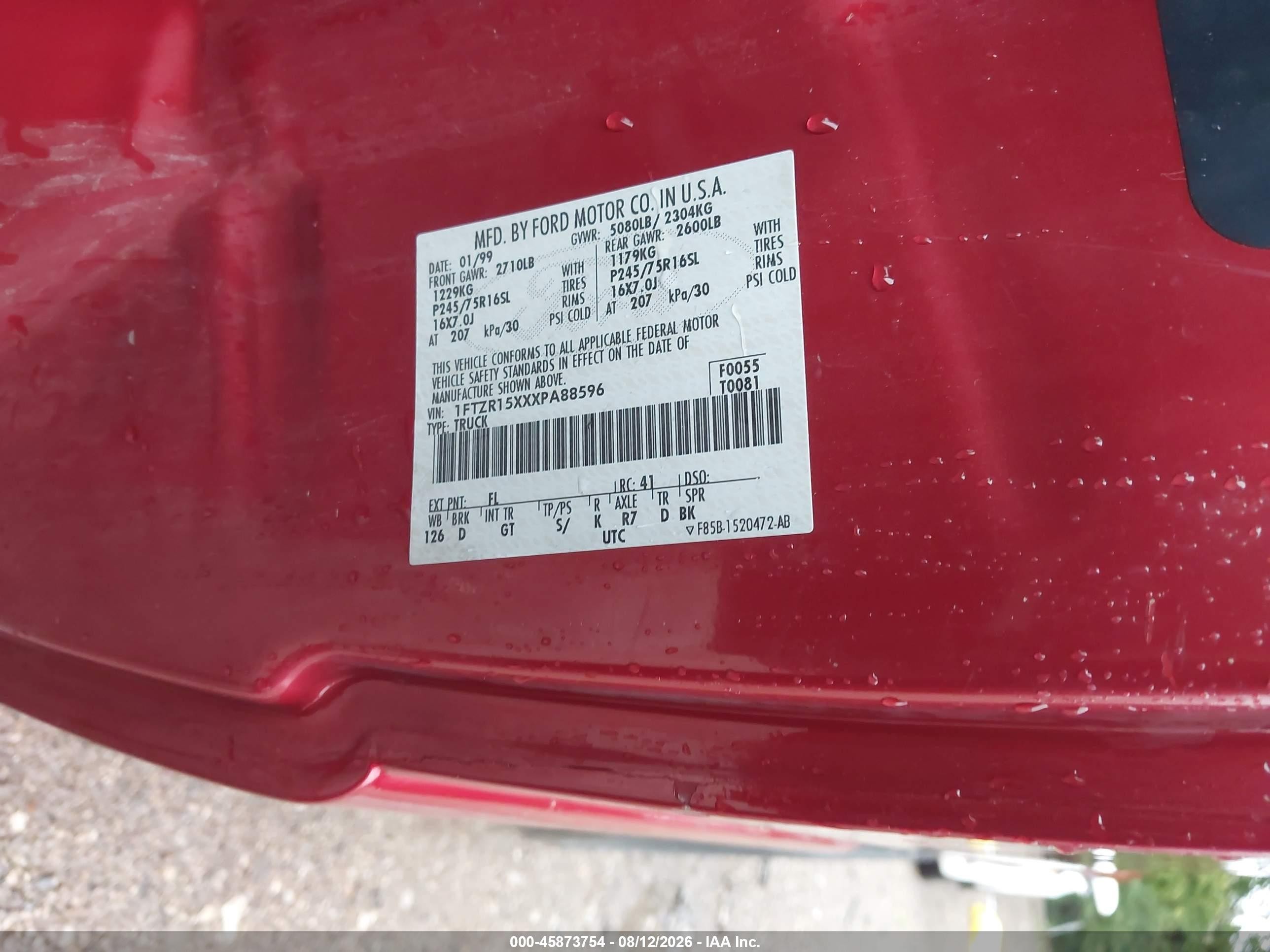 1999 Ford Ranger Xlt Red vin: 1FTZR15XXXPA88596