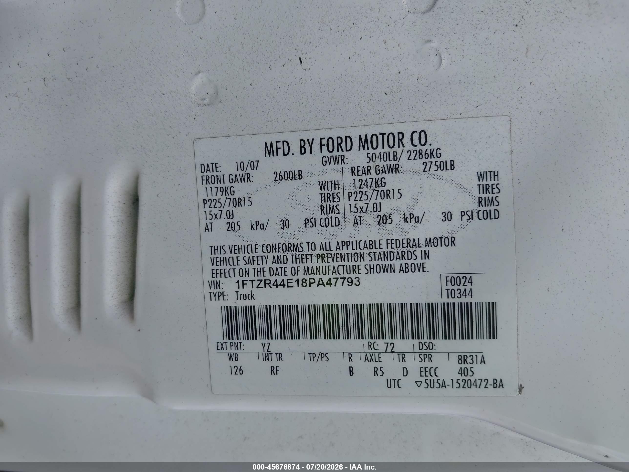 2008 Ford Ranger Xlt White vin: 1FTZR44E18PA47793