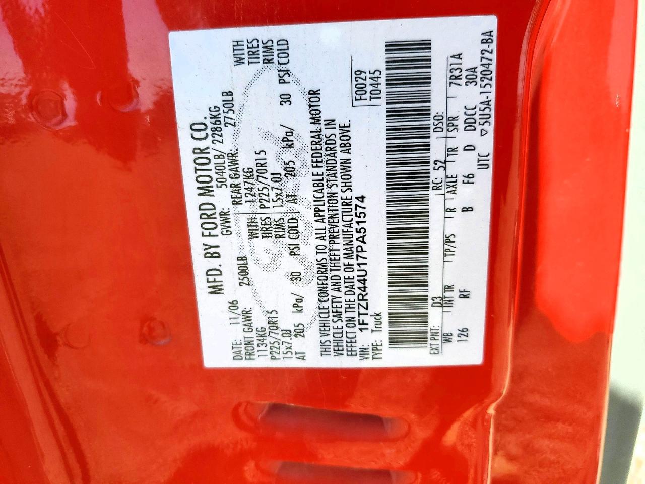 2007 Ford Ranger Super Cab Red vin: 1FTZR44U17PA51574