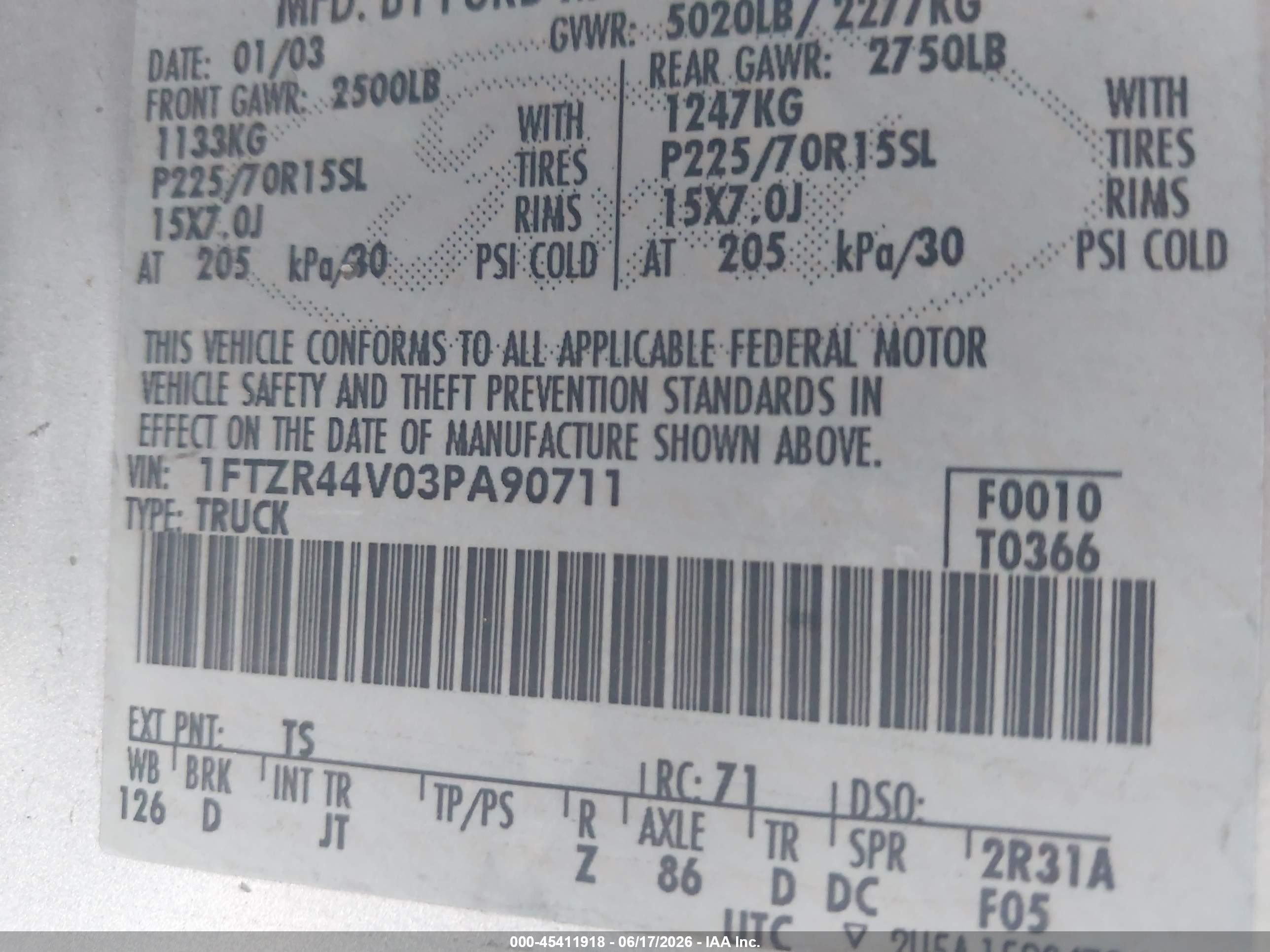 2003 Ford Ranger Edge/tremor/xlt Silver vin: 1FTZR44V03PA90711