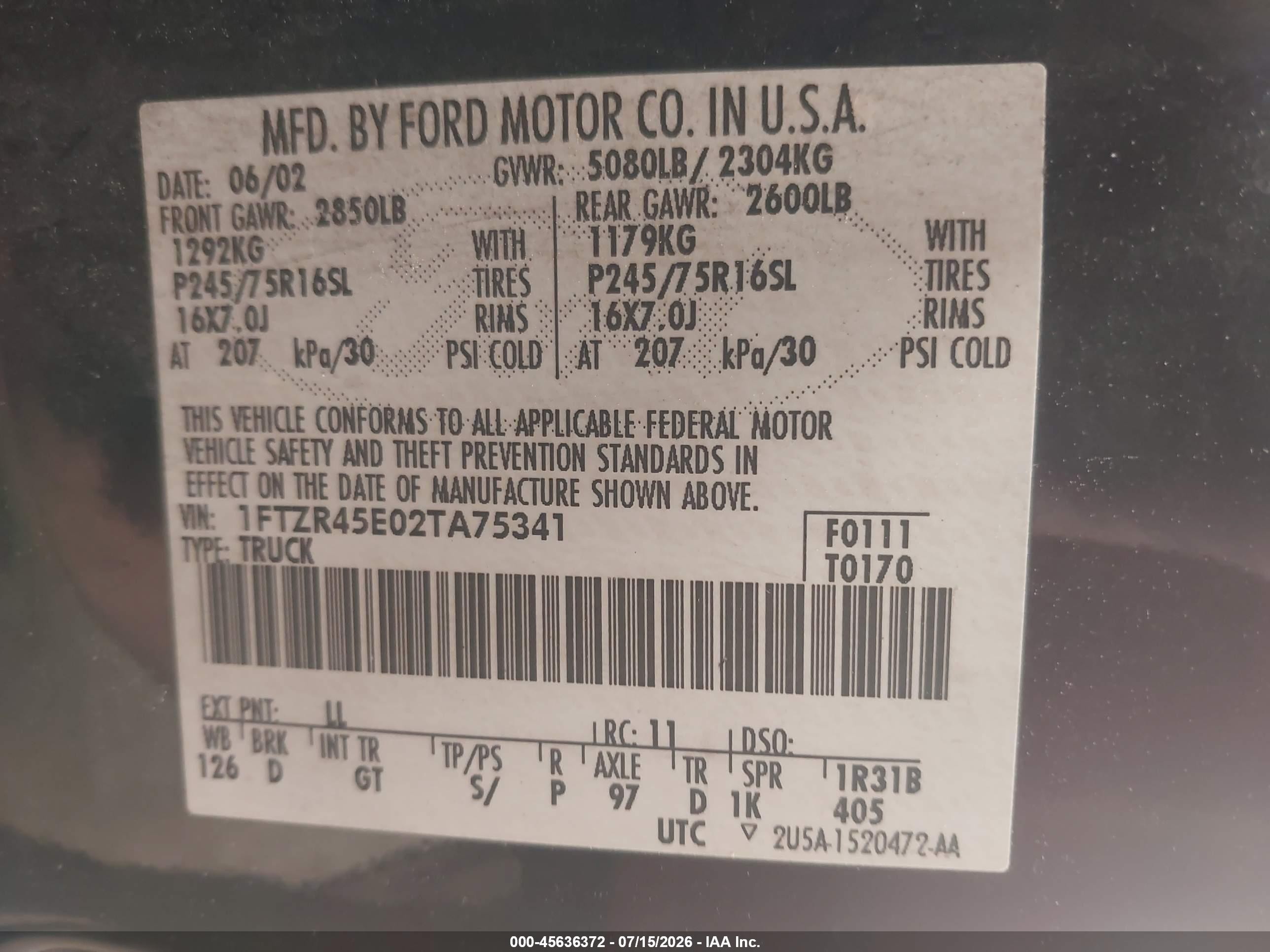 2002 Ford Ranger Edge/xlt Black vin: 1FTZR45E02TA75341