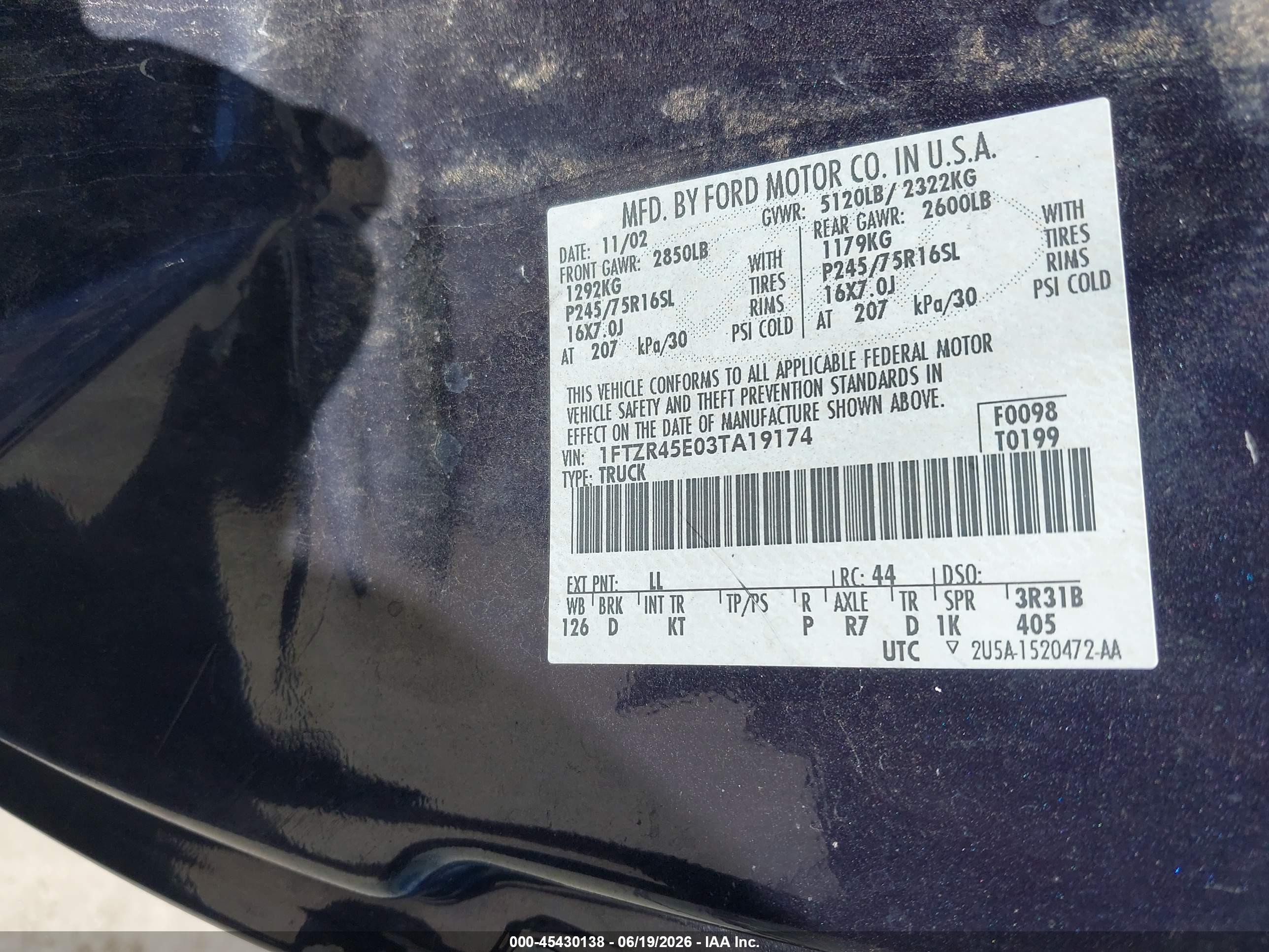 2003 Ford Ranger Edge/xlt Black vin: 1FTZR45E03TA19174
