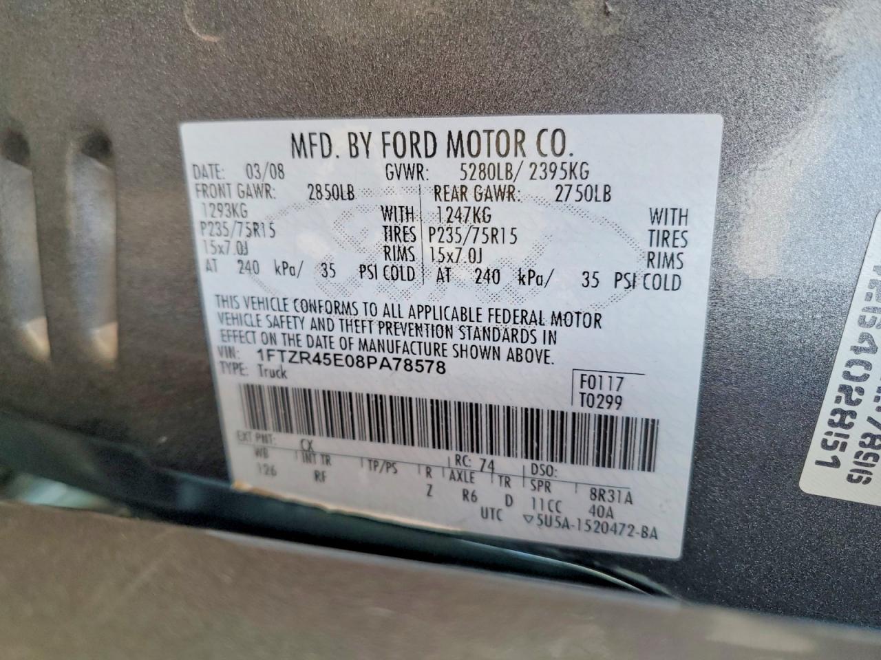 2008 Ford Ranger Super Cab Gray vin: 1FTZR45E08PA78578