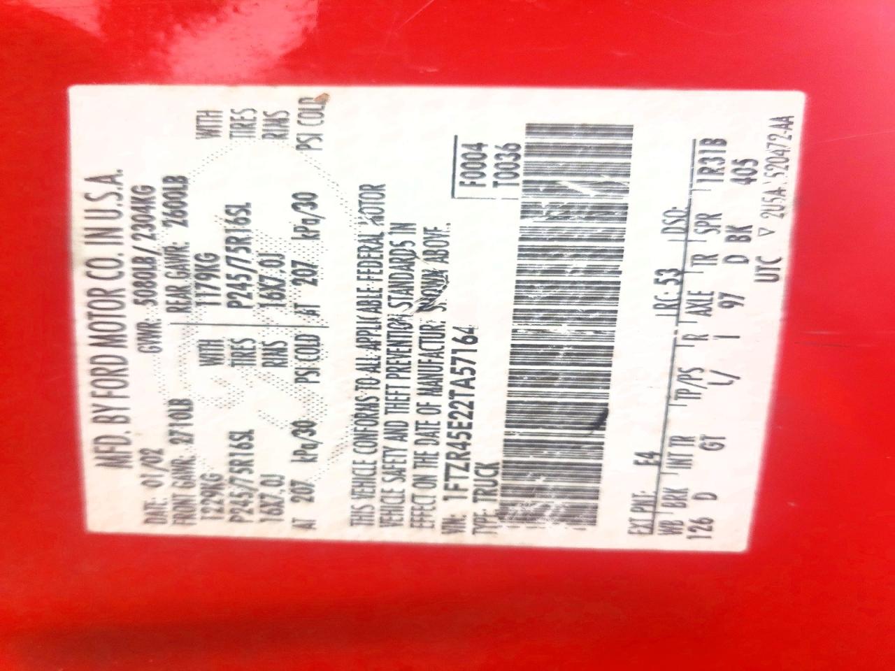 2002 Ford Ranger Super Cab Red vin: 1FTZR45E22TA57164