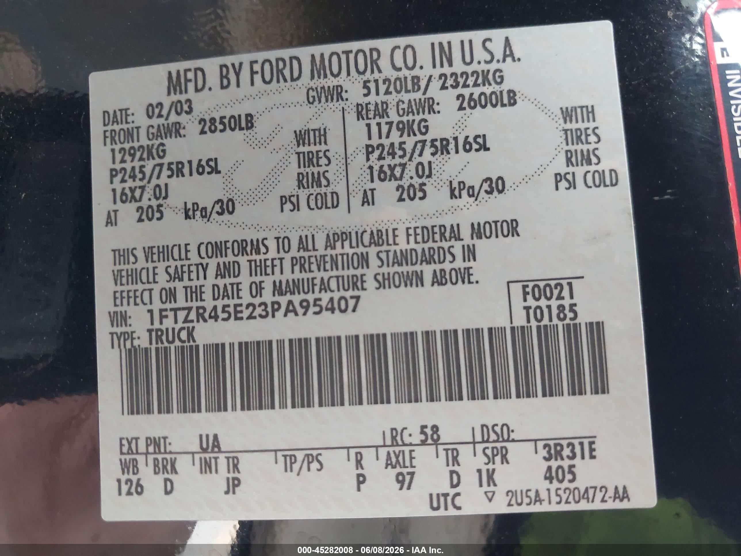 2003 Ford Ranger Edge/xlt Dark Blue vin: 1FTZR45E23PA95407