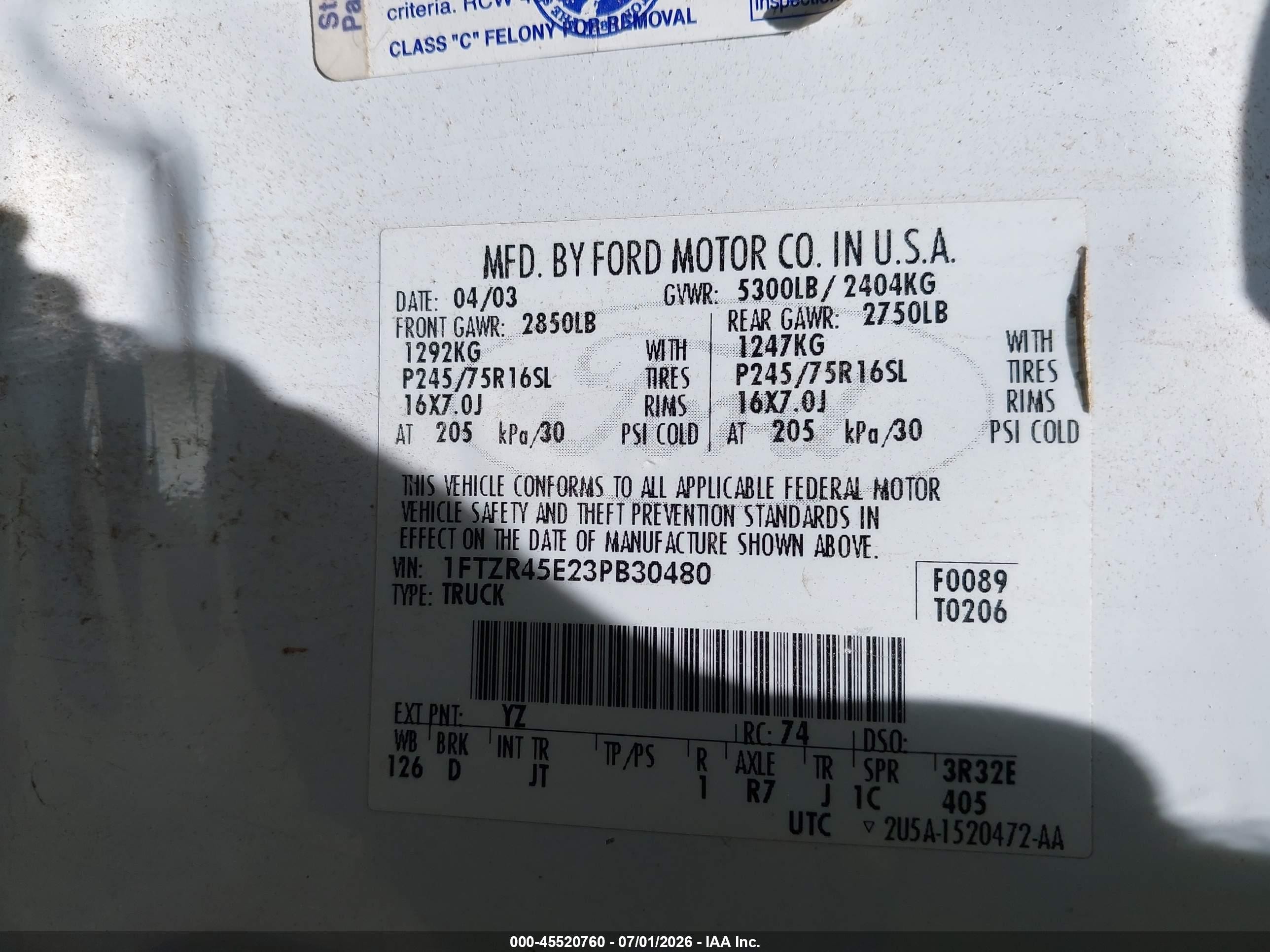 2003 Ford Ranger Edge/xlt White vin: 1FTZR45E23PB30480