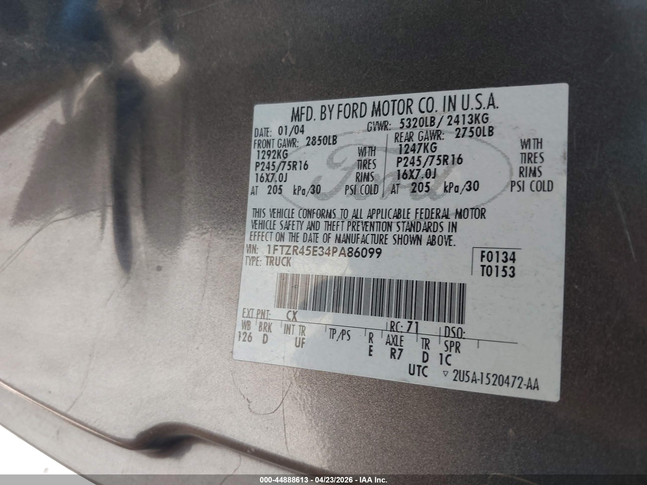 2004 Ford Ranger Edge/tremor/xlt Серый vin: 1FTZR45E34PA86099
