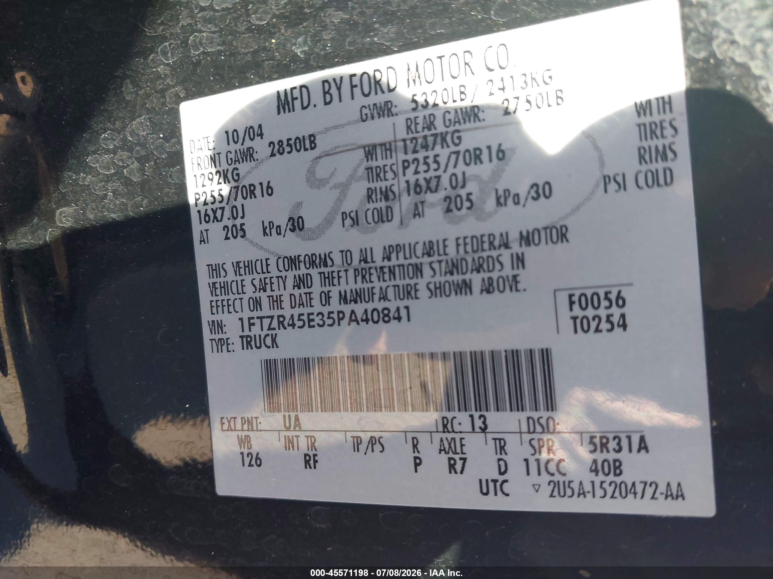 2005 Ford Ranger Edge/fx4 Level Ii/fx4 Off-road/xlt Black vin: 1FTZR45E35PA40841