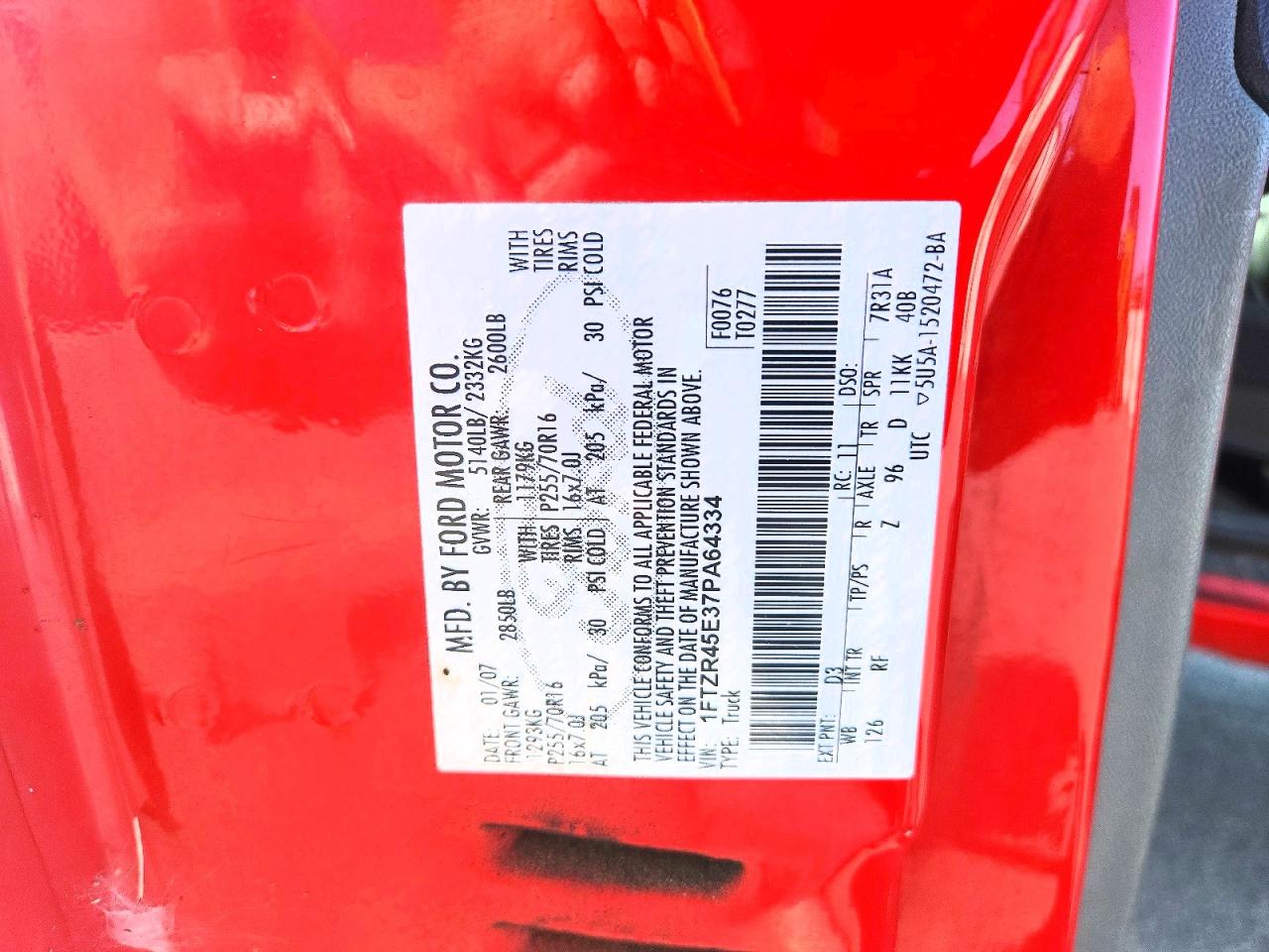 2007 Ford Ranger Super Cab Red vin: 1FTZR45E37PA64334