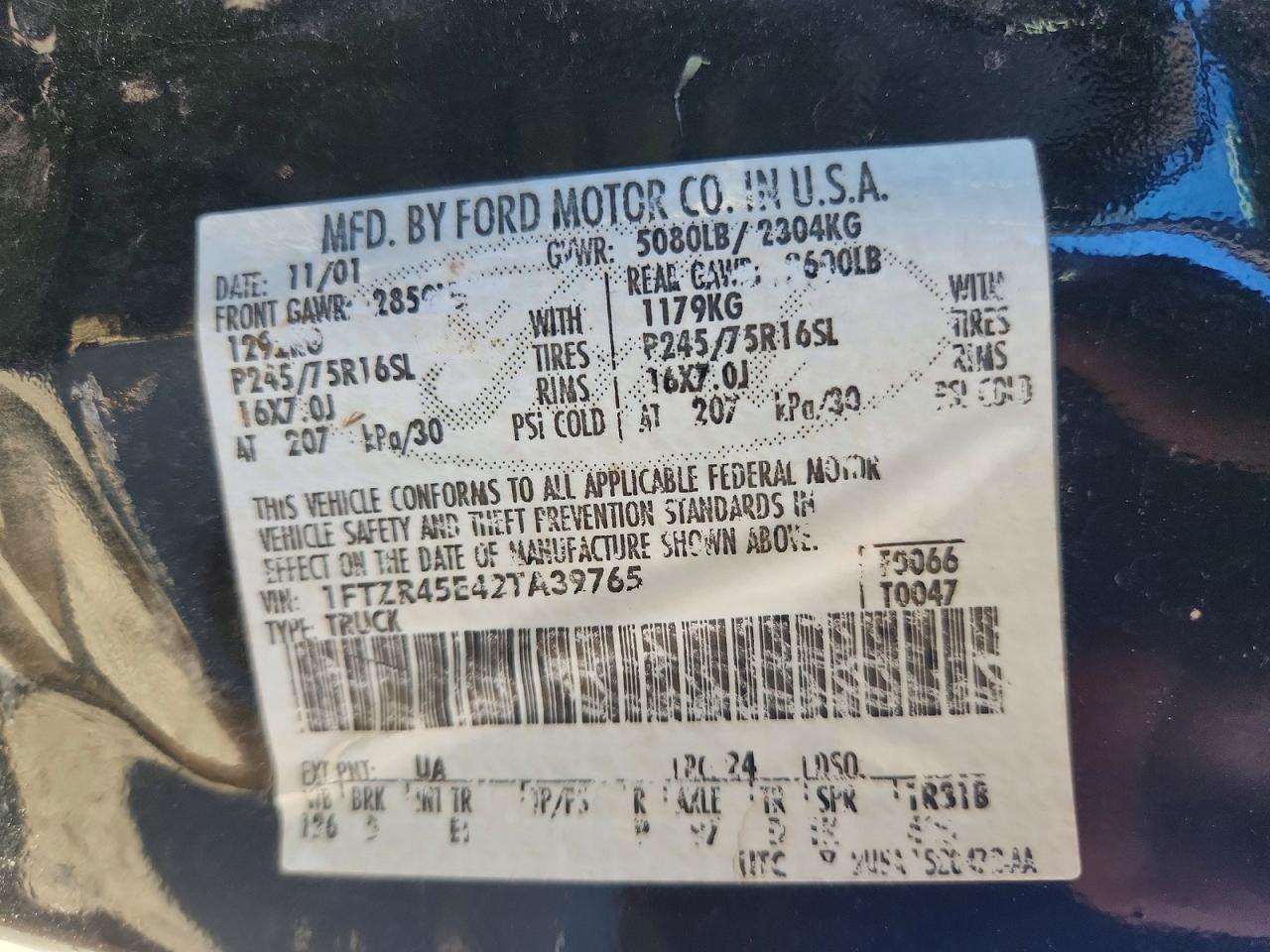 2002 Ford Ranger Super Cab Black vin: 1FTZR45E42TA39765