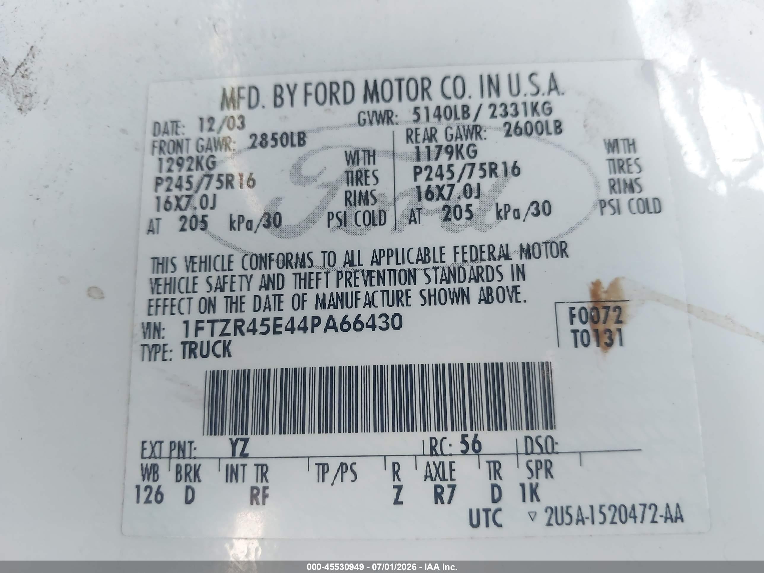 2004 Ford Ranger Edge/tremor/xlt White vin: 1FTZR45E44PA66430