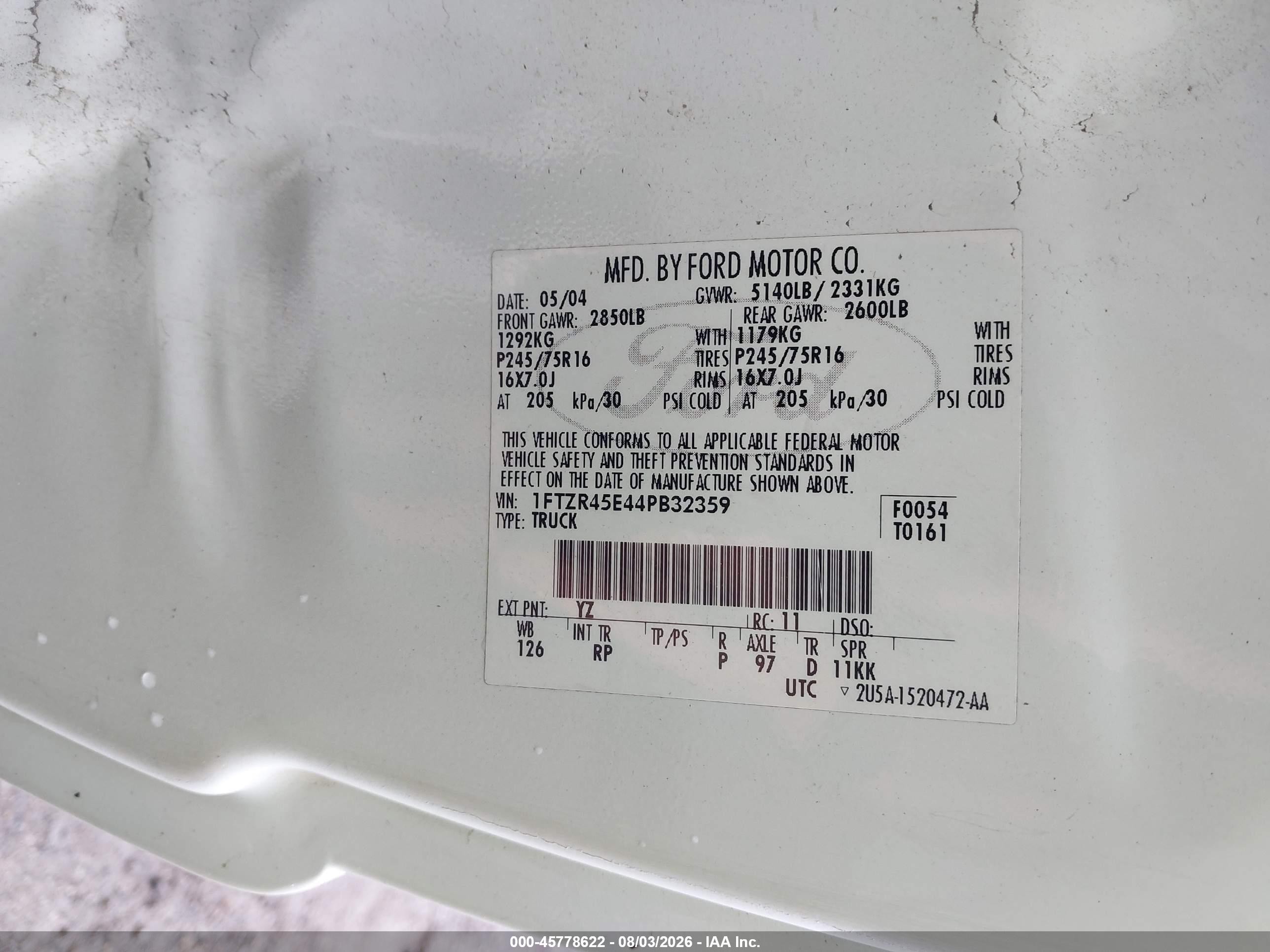2004 Ford Ranger Edge/tremor/xlt White vin: 1FTZR45E44PB32359