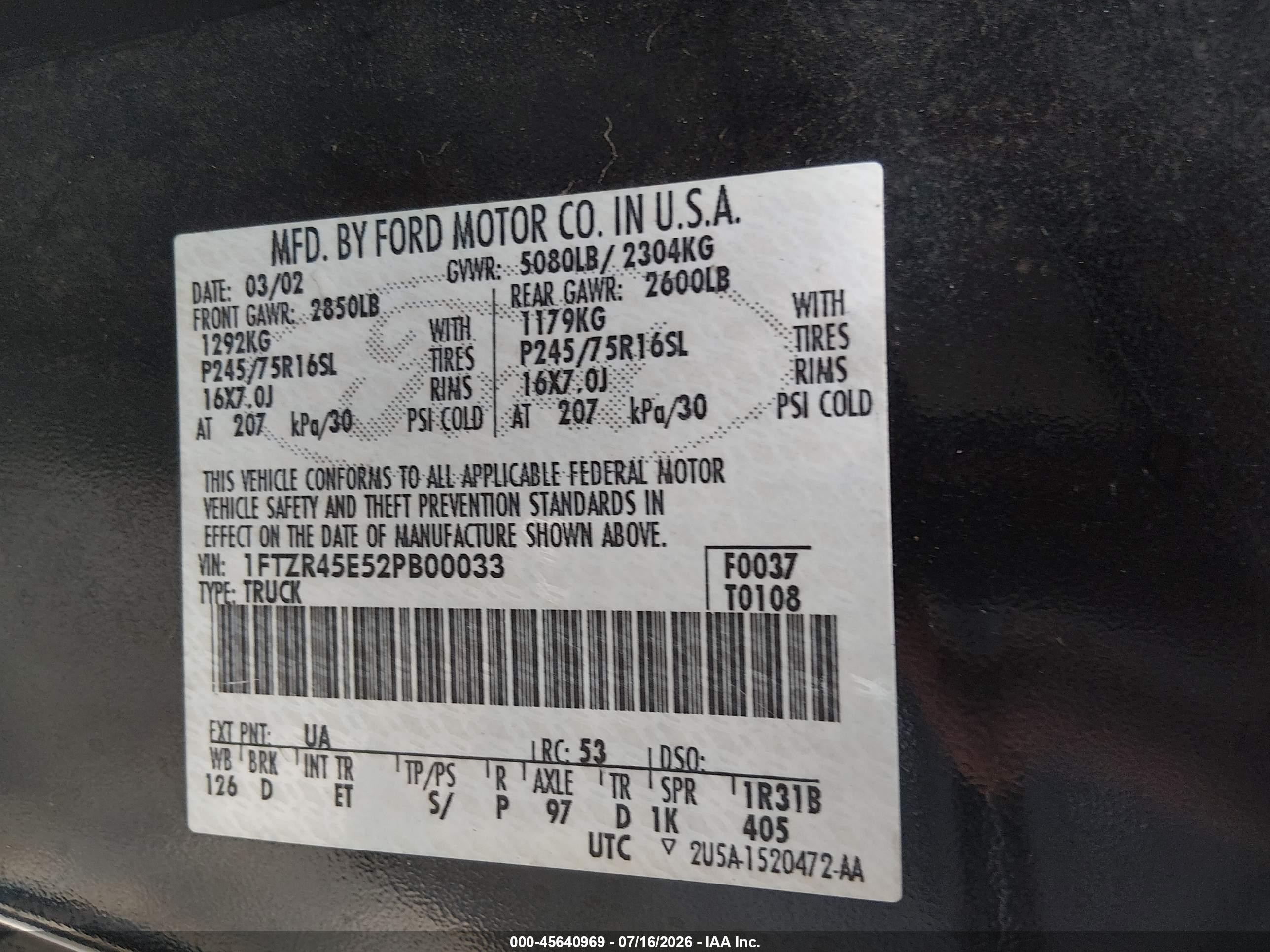 2002 Ford Ranger Edge/xlt Black vin: 1FTZR45E52PB00033