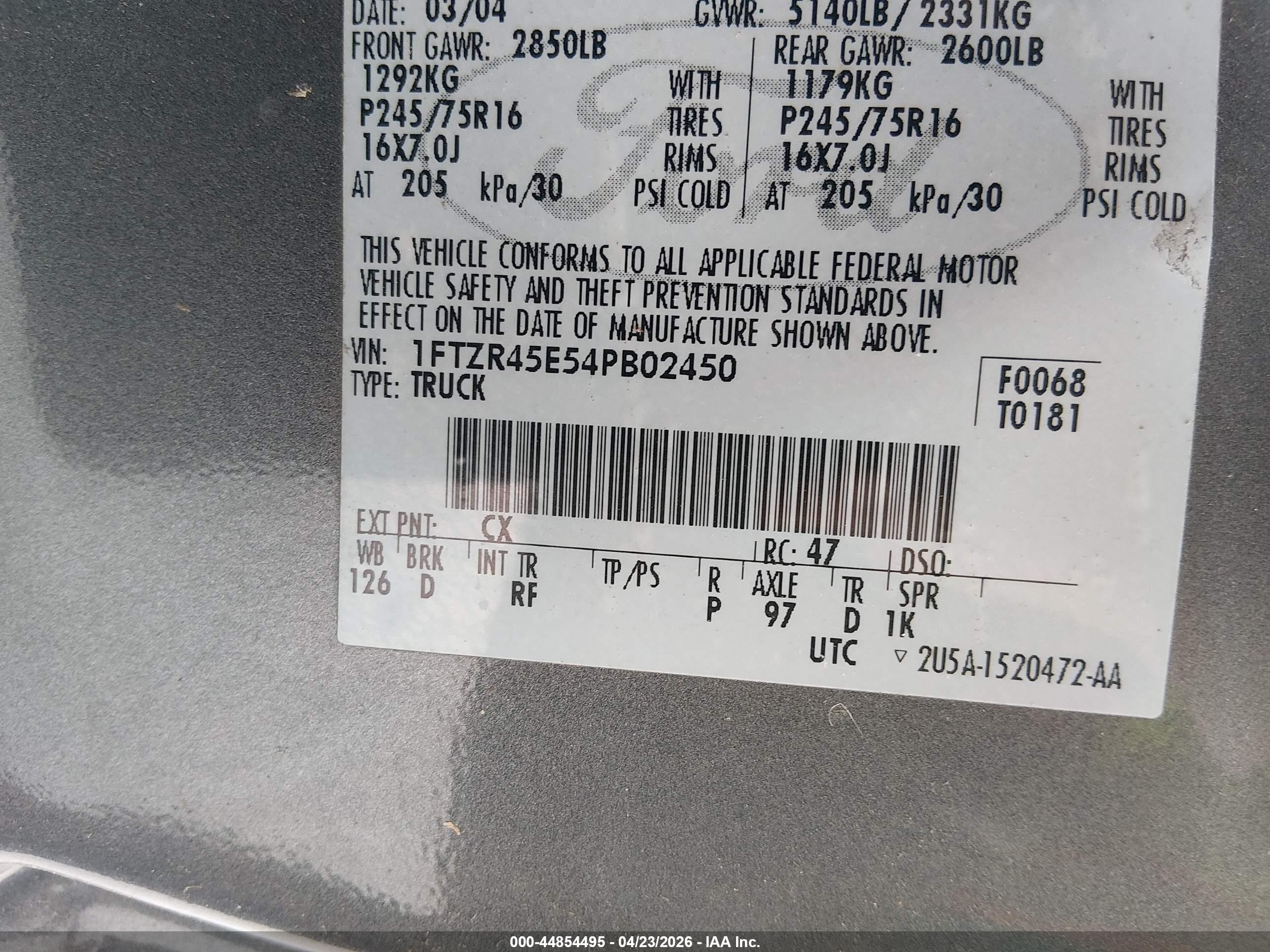 2004 Ford Ranger Edge/tremor/xlt Серый vin: 1FTZR45E54PB02450