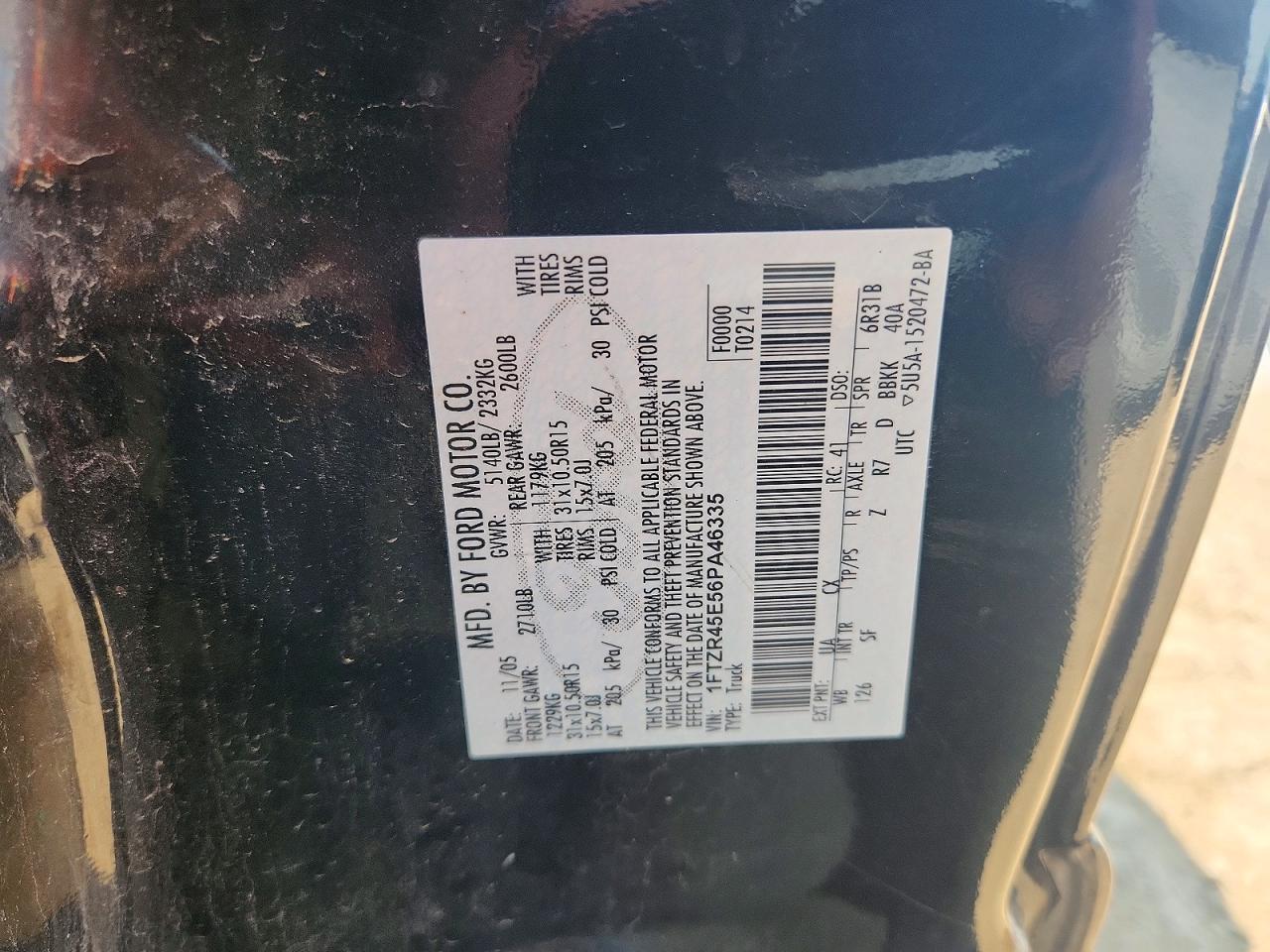 2006 Ford Ranger Super Cab Black vin: 1FTZR45E56PA46335