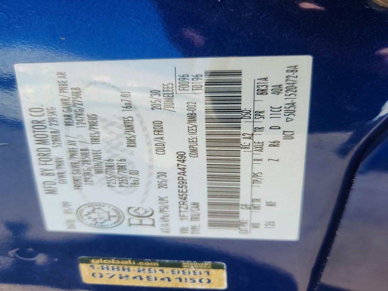 2009 Ford Ranger Super Cab Blue vin: 1FTZR45E59PA47490