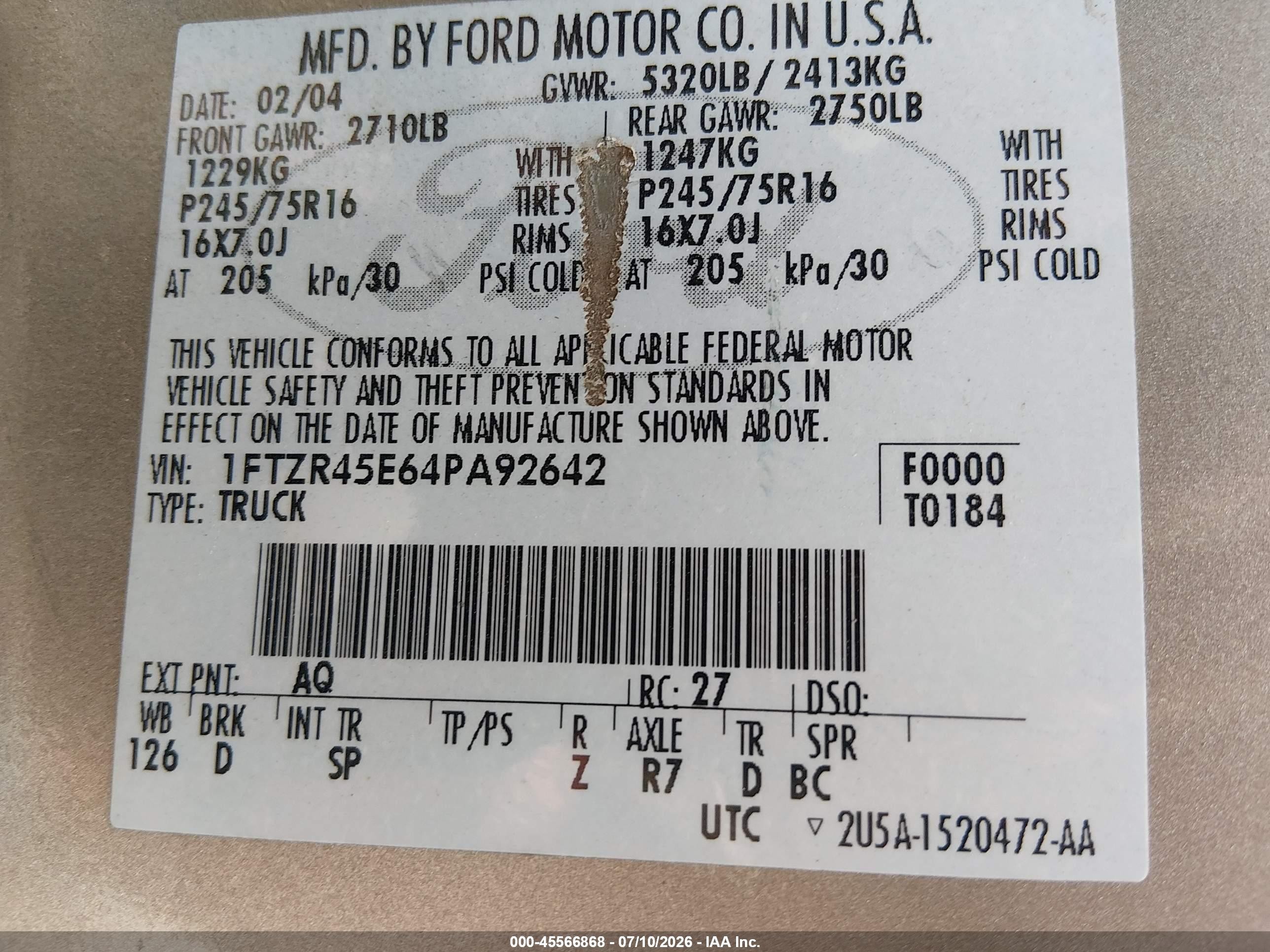 2004 Ford Ranger Edge/tremor/xlt Gold vin: 1FTZR45E64PA92642