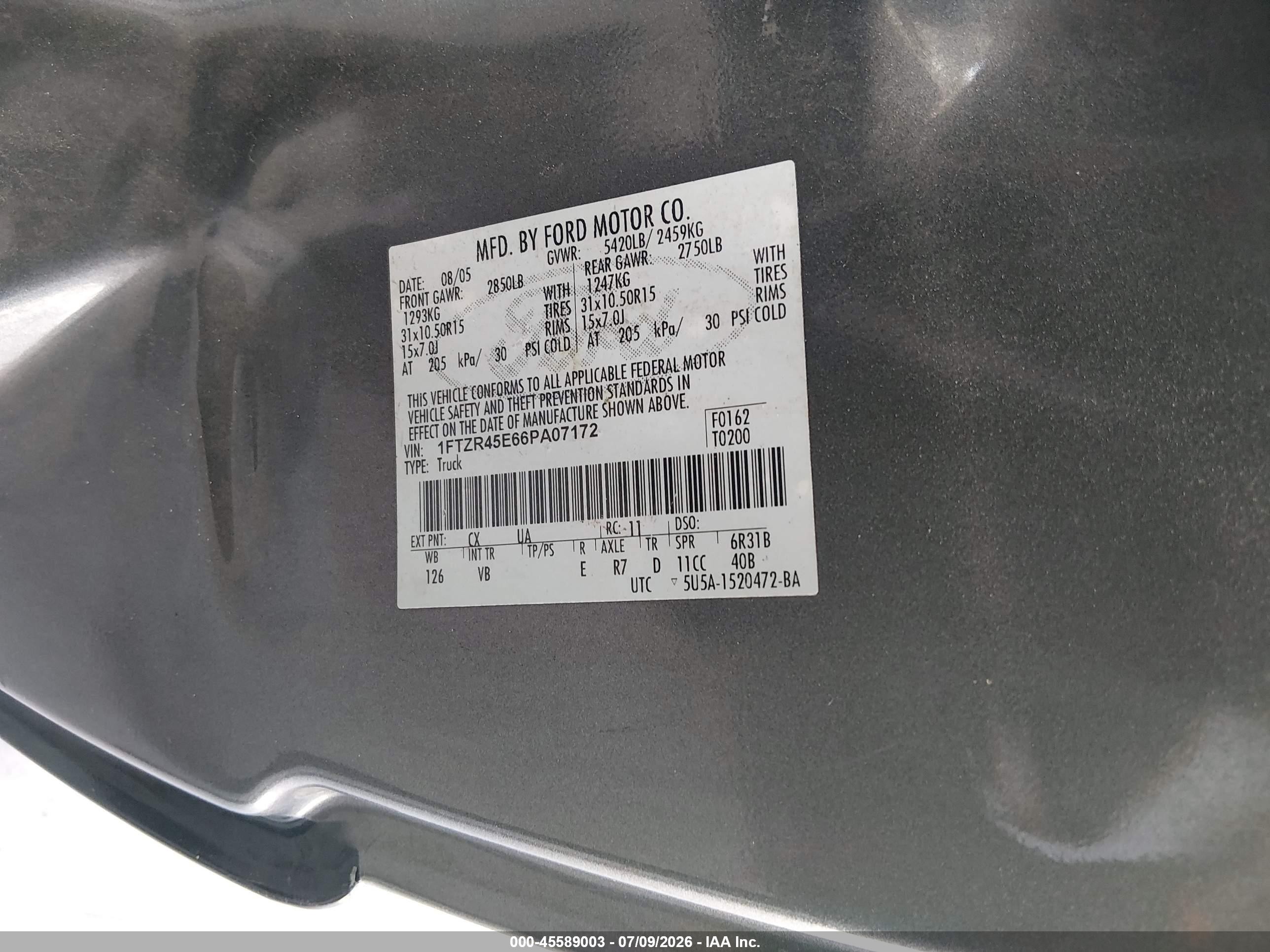 2006 Ford Ranger   Серый vin: 1FTZR45E66PA07172