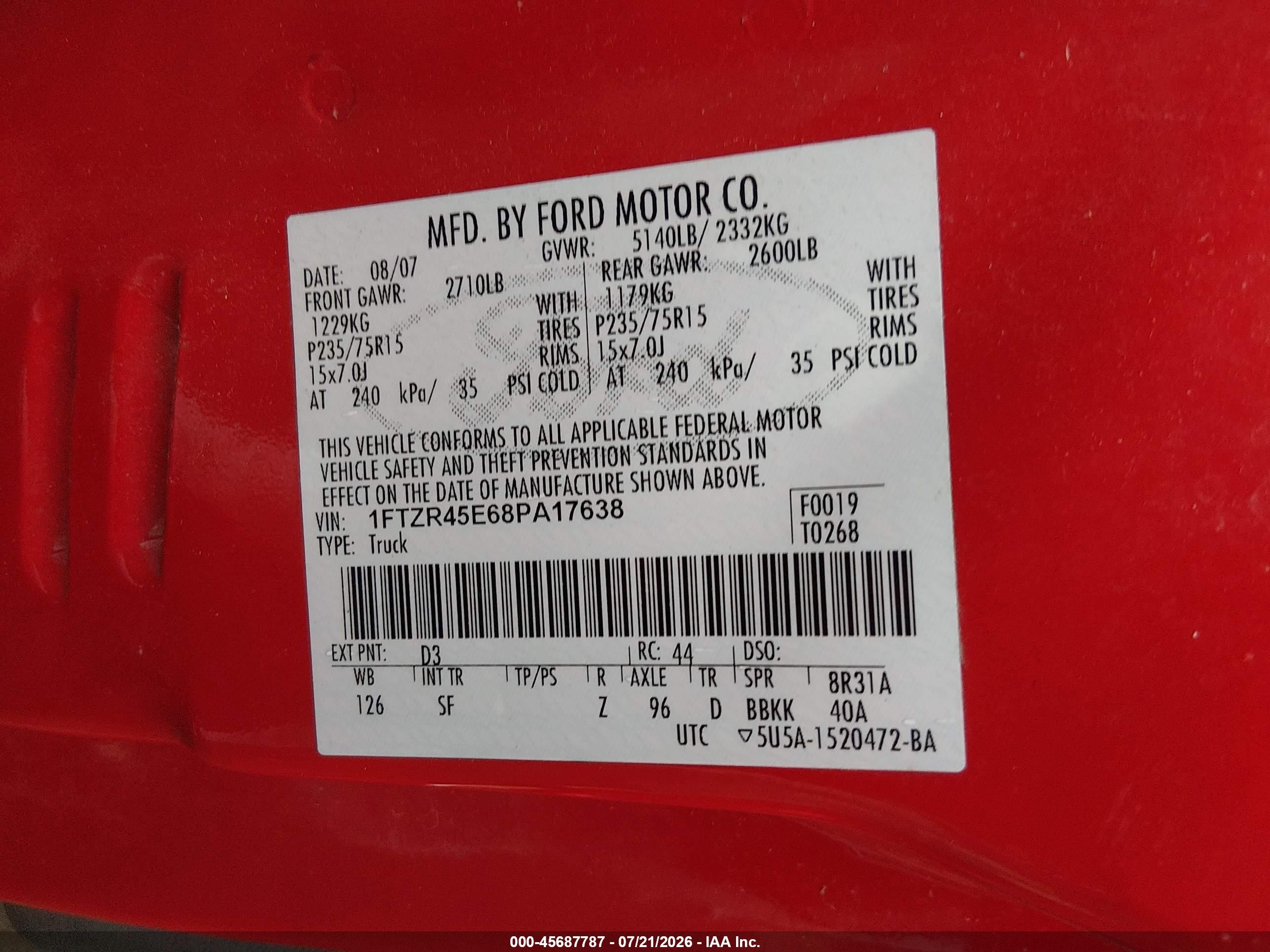 2008 Ford Ranger Xlt Red vin: 1FTZR45E68PA17638