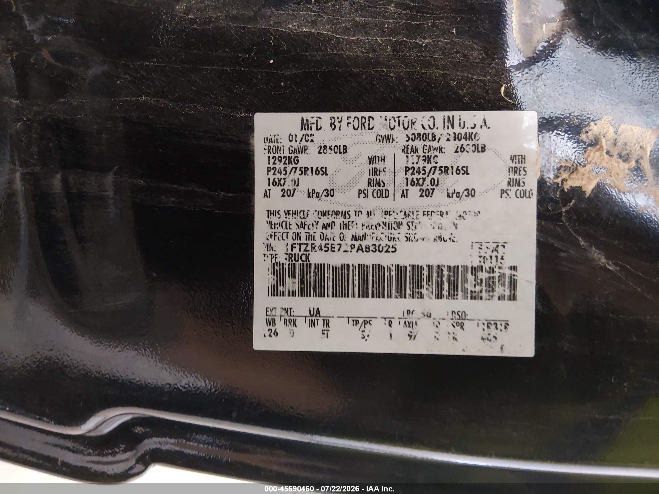 2002 Ford Ranger Edge/xlt Black vin: 1FTZR45E72PA83025
