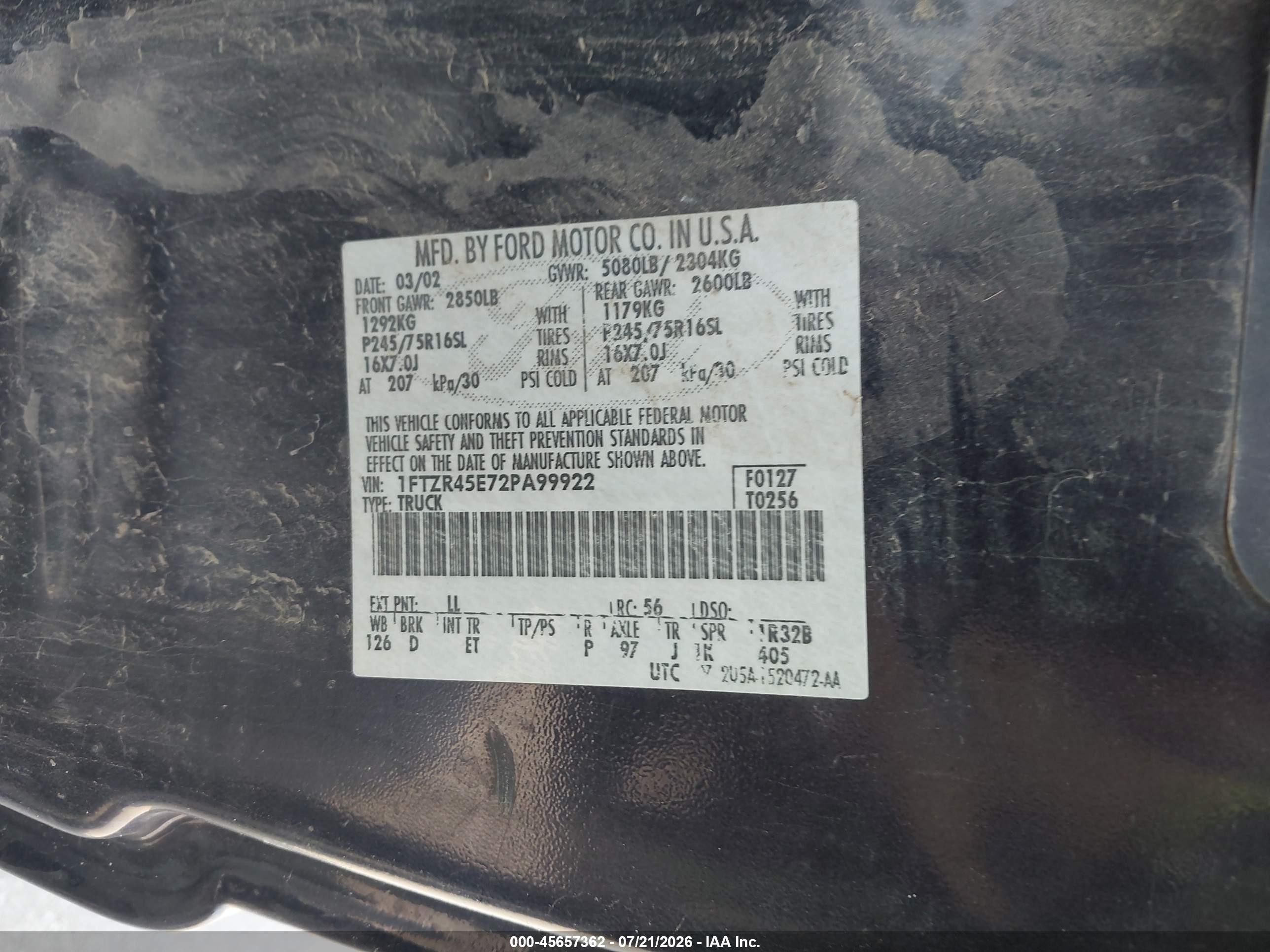 2002 Ford Ranger Edge/xlt Black vin: 1FTZR45E72PA99922