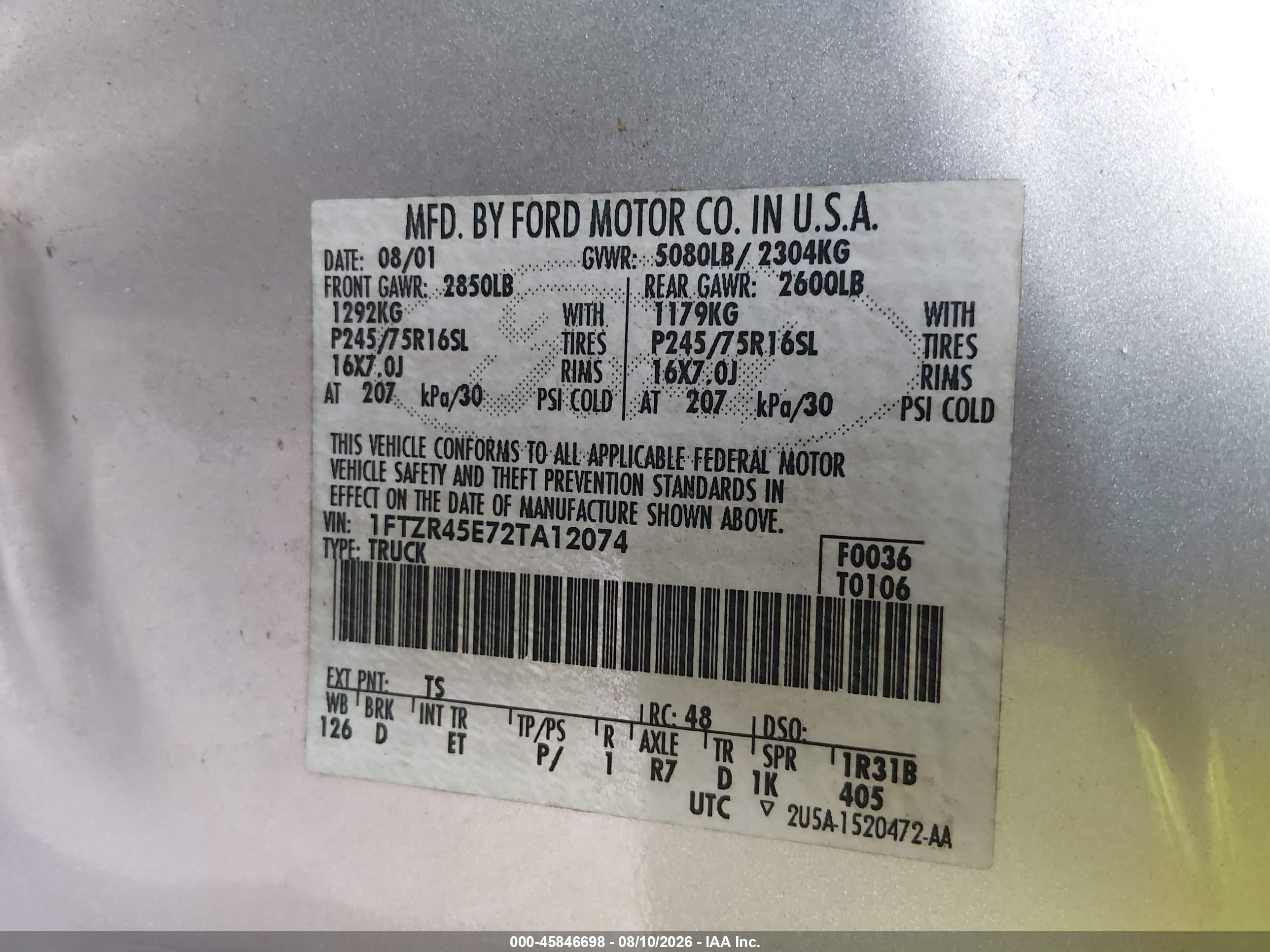 2002 Ford Ranger Edge/xlt Silver vin: 1FTZR45E72TA12074