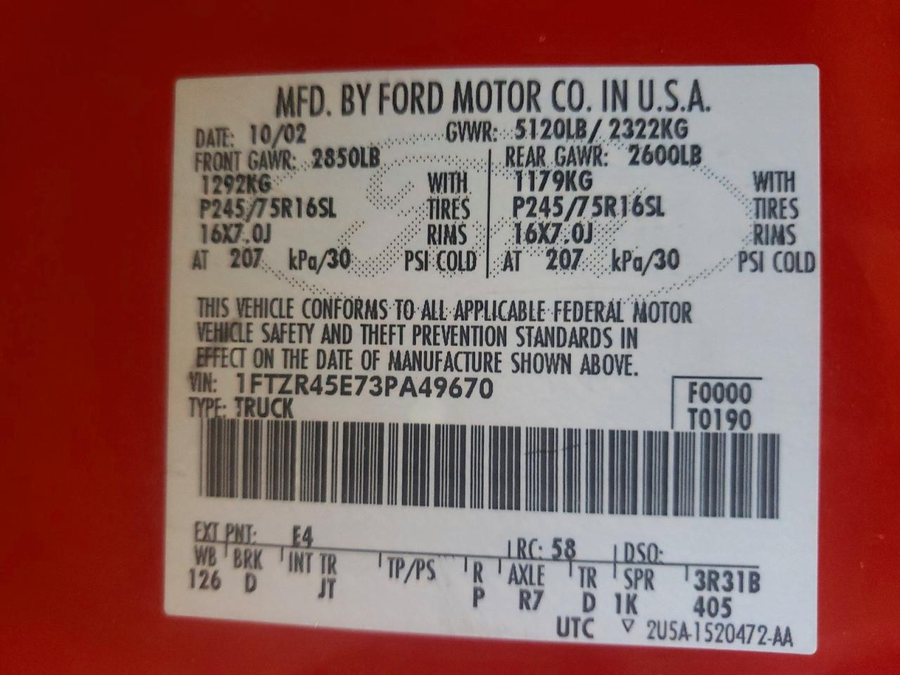 2003 Ford Ranger Super Cab Red vin: 1FTZR45E73PA49670