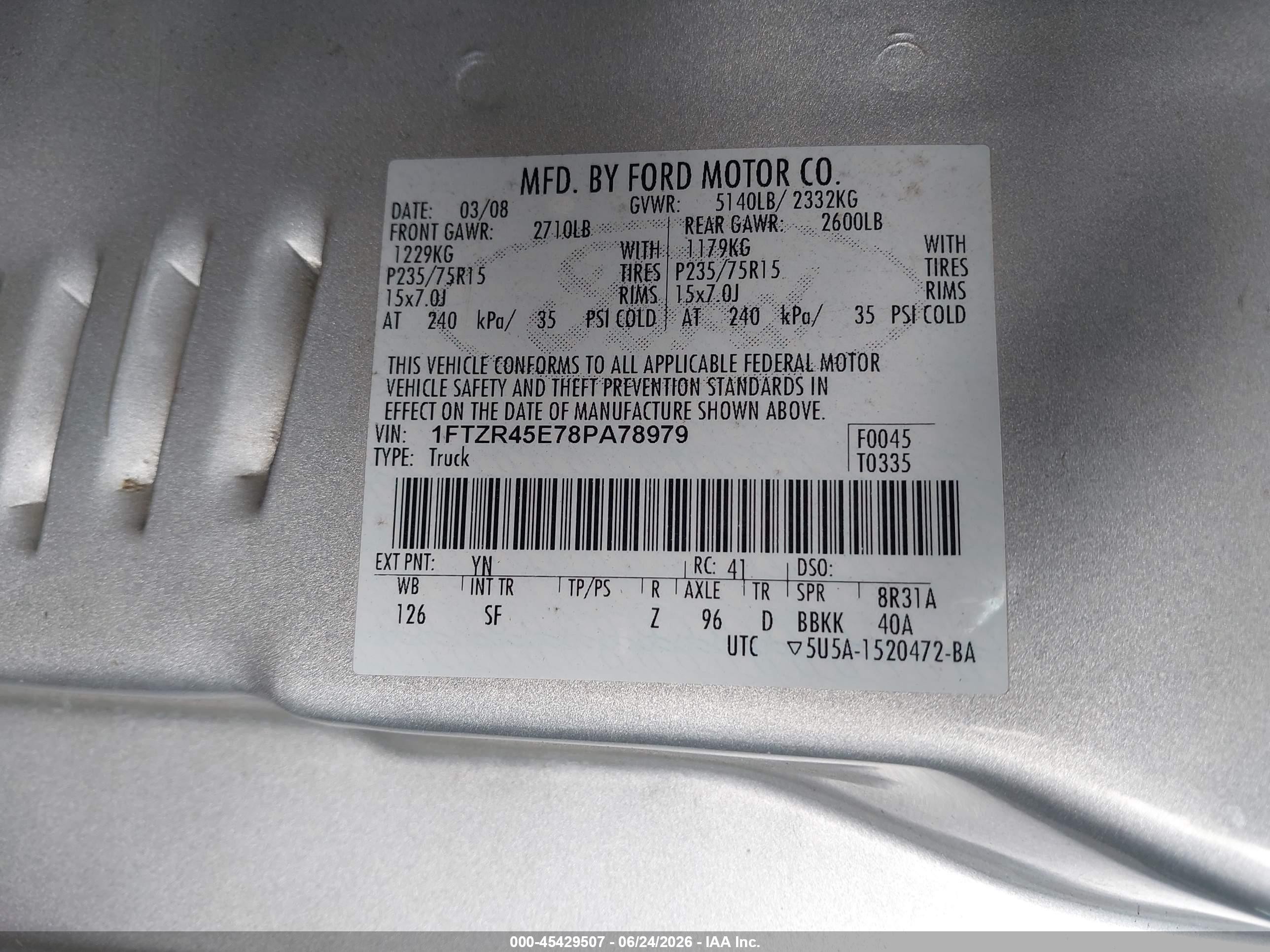 2008 Ford Ranger Fx4 Off-rd/sport/xlt Silver vin: 1FTZR45E78PA78979