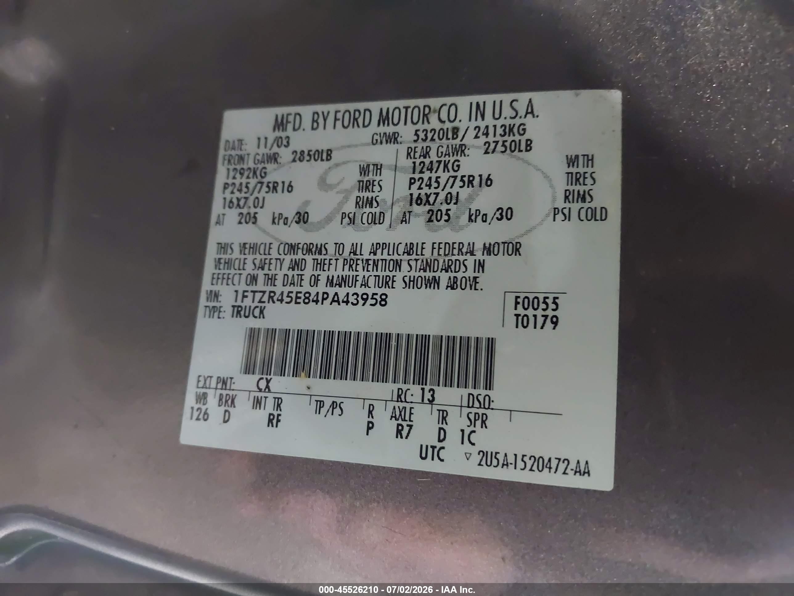 2004 Ford Ranger Edge/tremor/xlt Gray vin: 1FTZR45E84PA43958