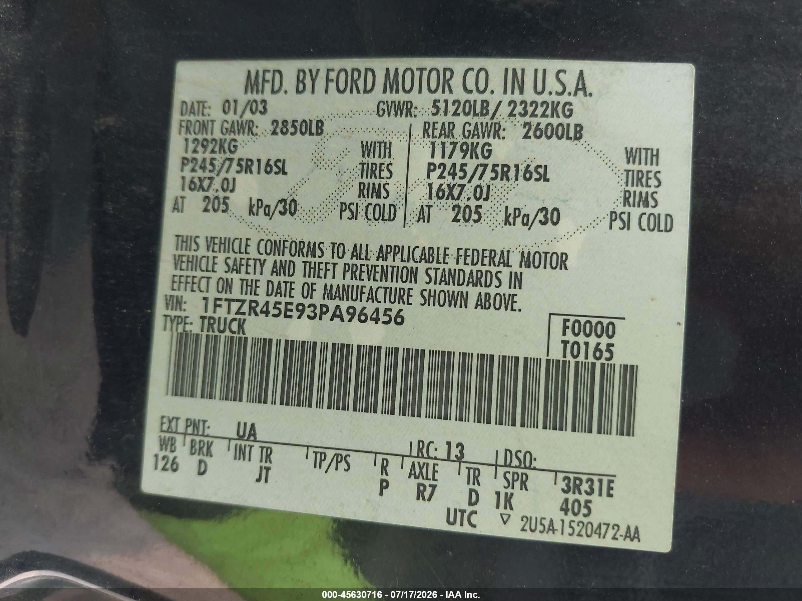 2003 Ford Ranger Edge/xlt Black vin: 1FTZR45E93PA96456