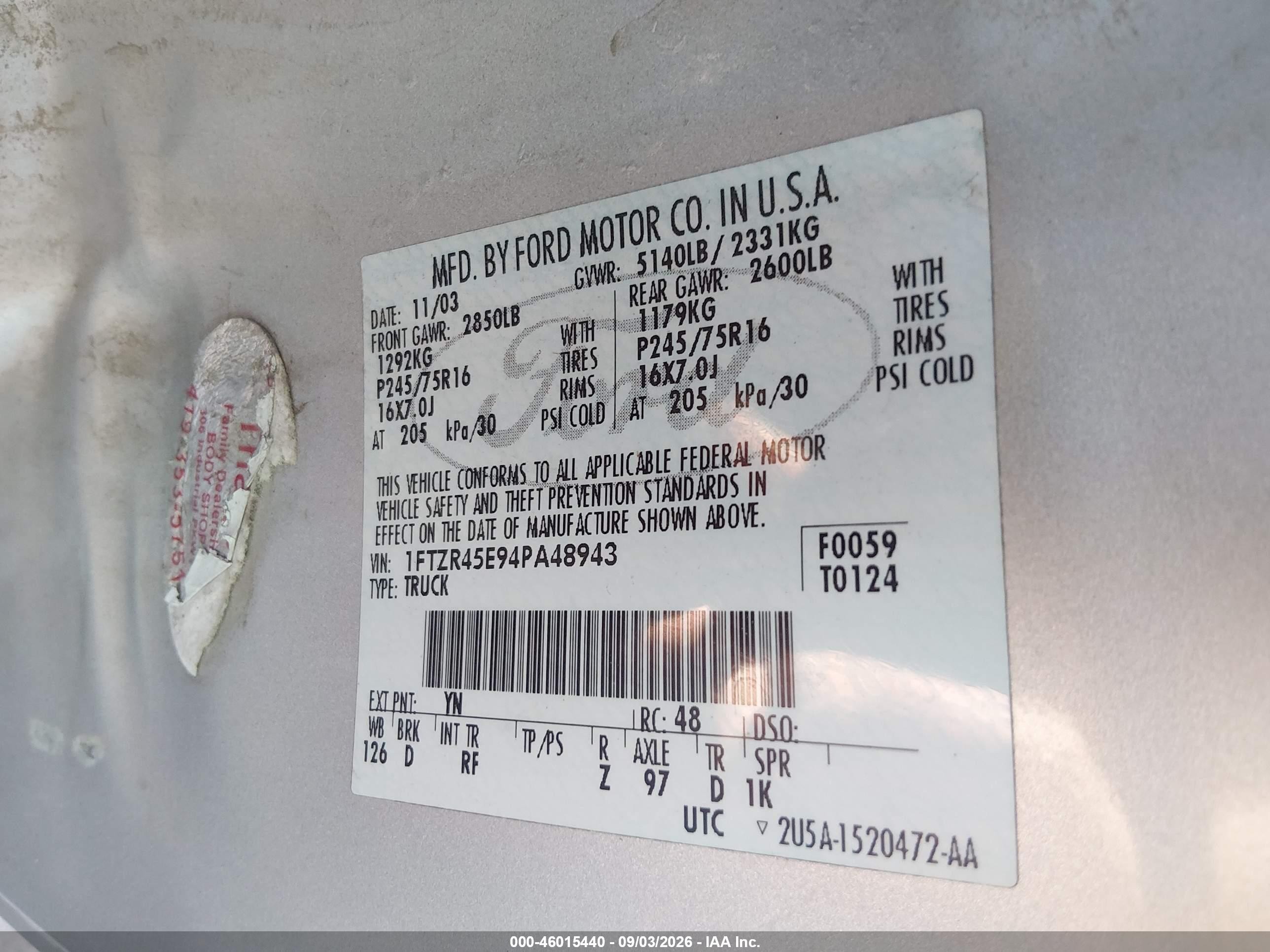 2004 Ford Ranger Edge/tremor/xlt Серый vin: 1FTZR45E94PA48943